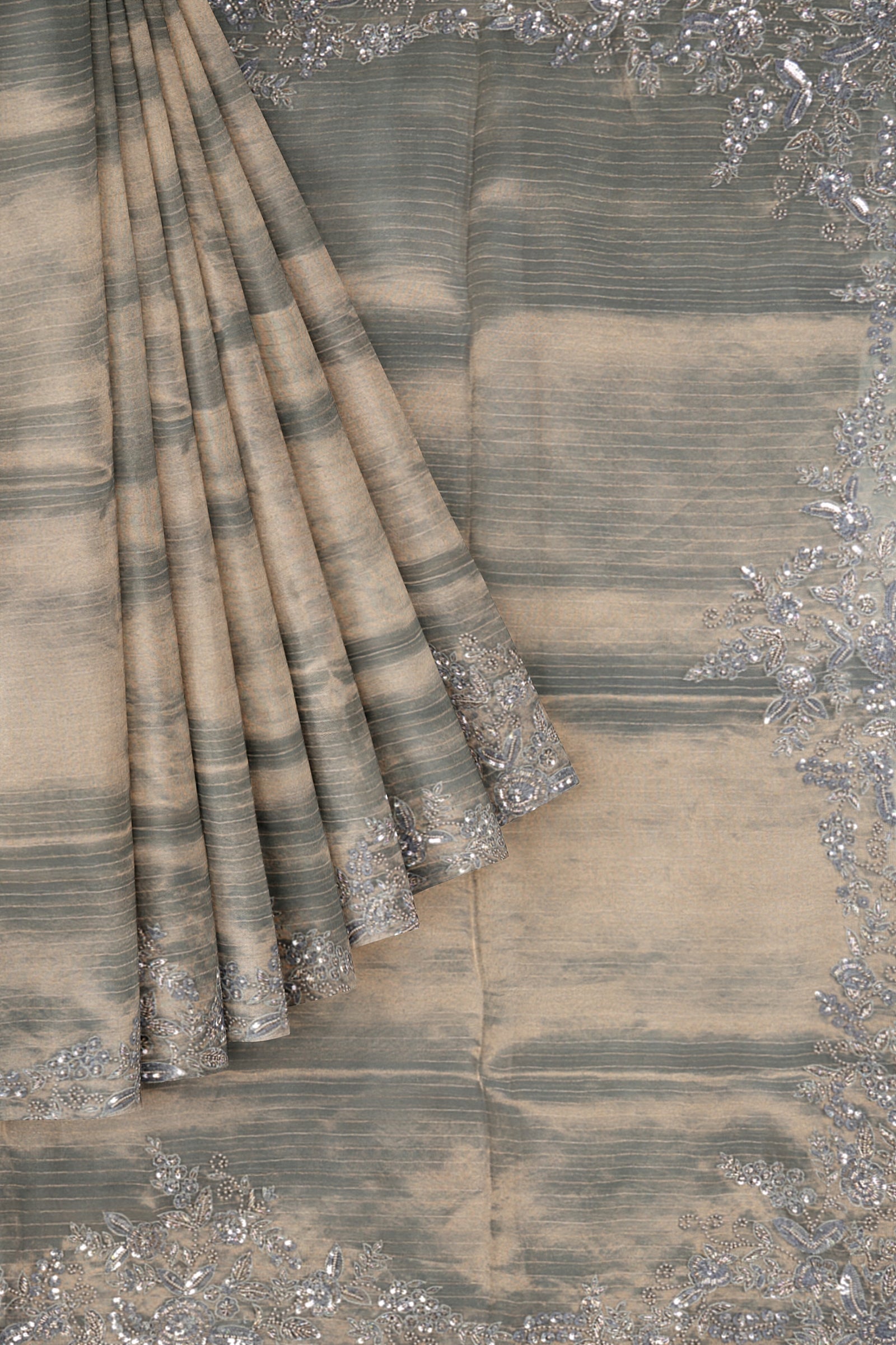 Grey Embroidered Organza Saree ES0076
