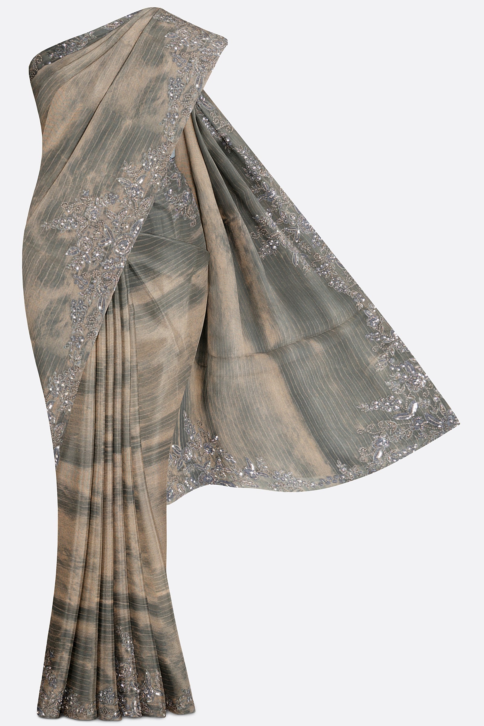 Grey Embroidered Organza Saree ES0076