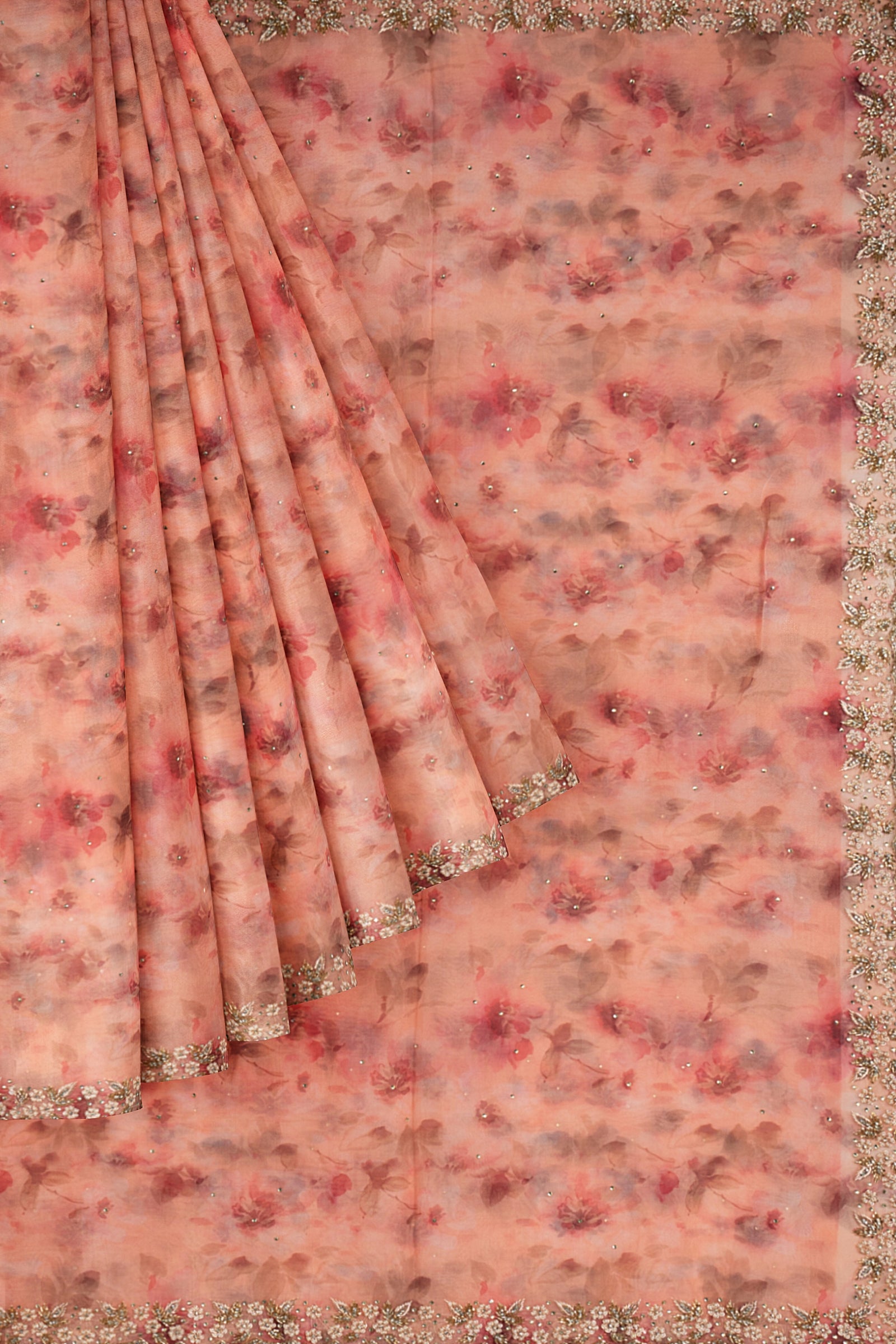 Peach Printed Organza Saree ES0280