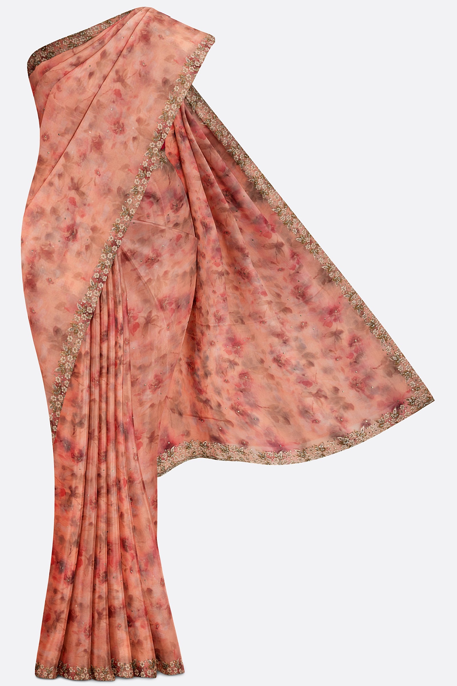 Peach Printed Organza Saree ES0280
