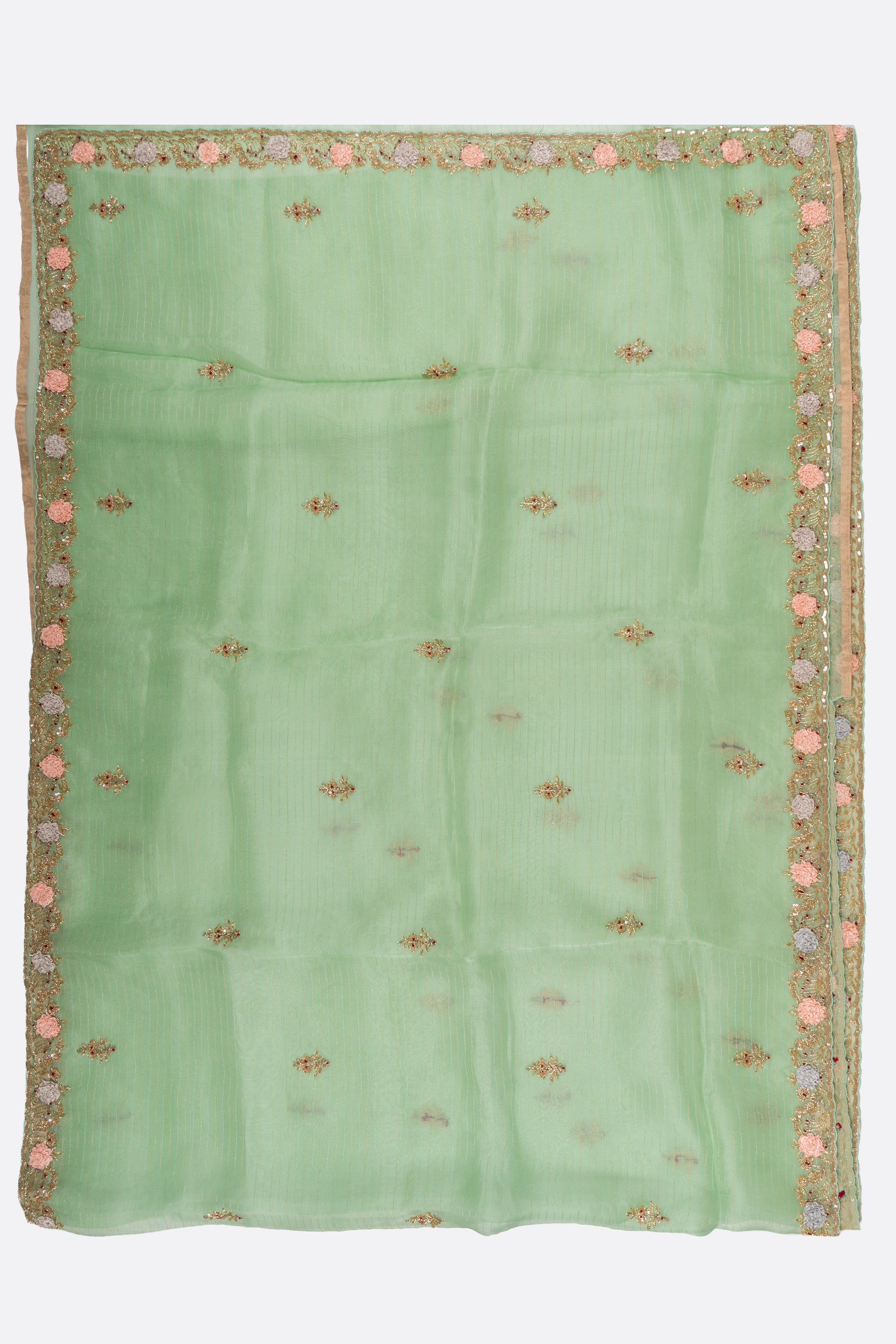 Green Embroidered Organza Saree ES0073