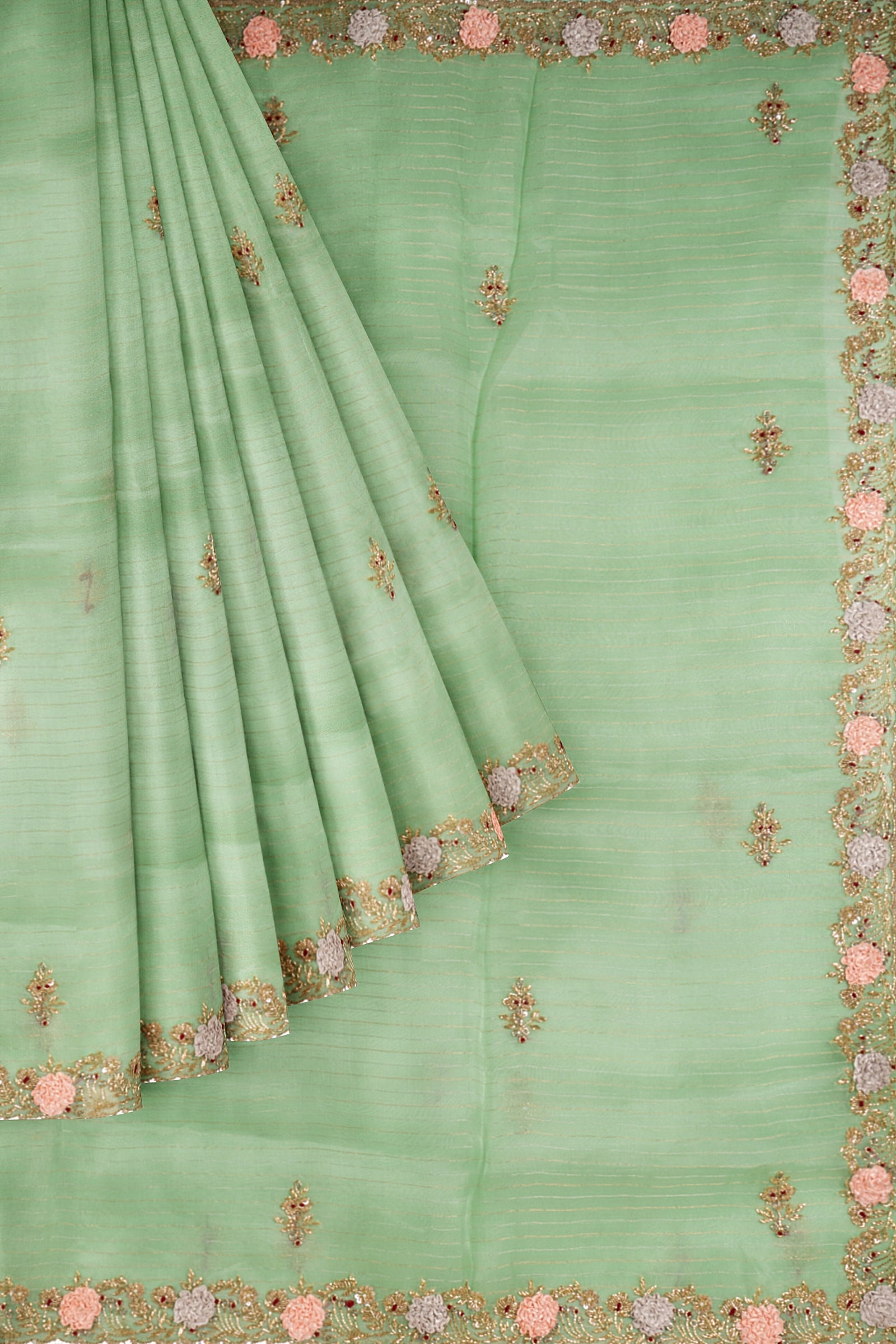 Green Embroidered Organza Saree ES0073