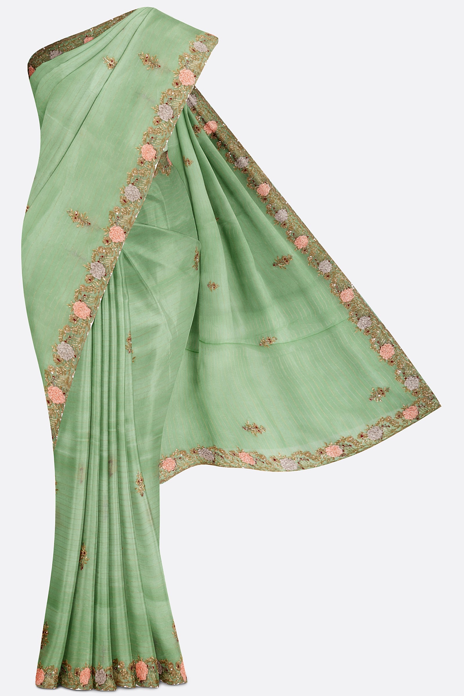 Green Embroidered Organza Saree ES0073