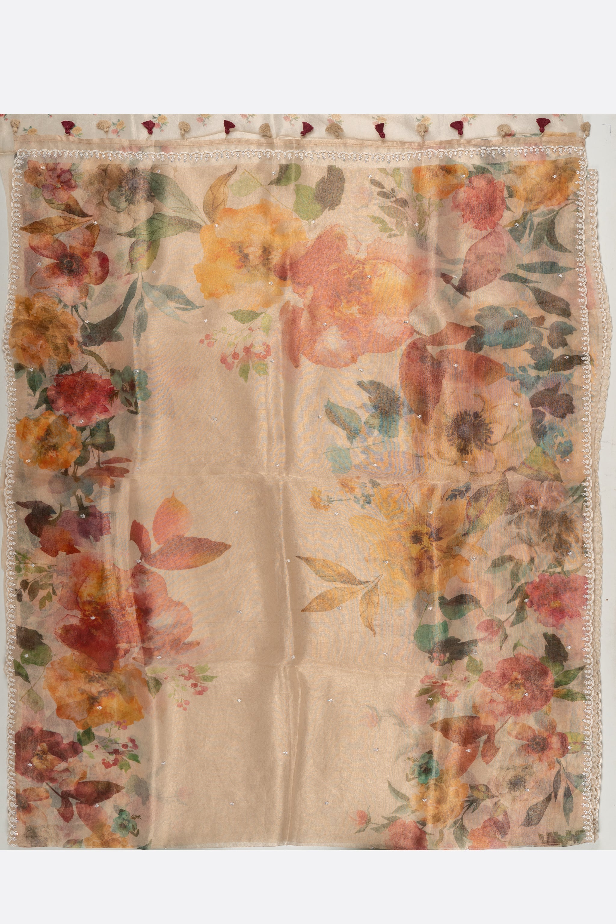 Beige Printed OrganzaTissue Saree F01123