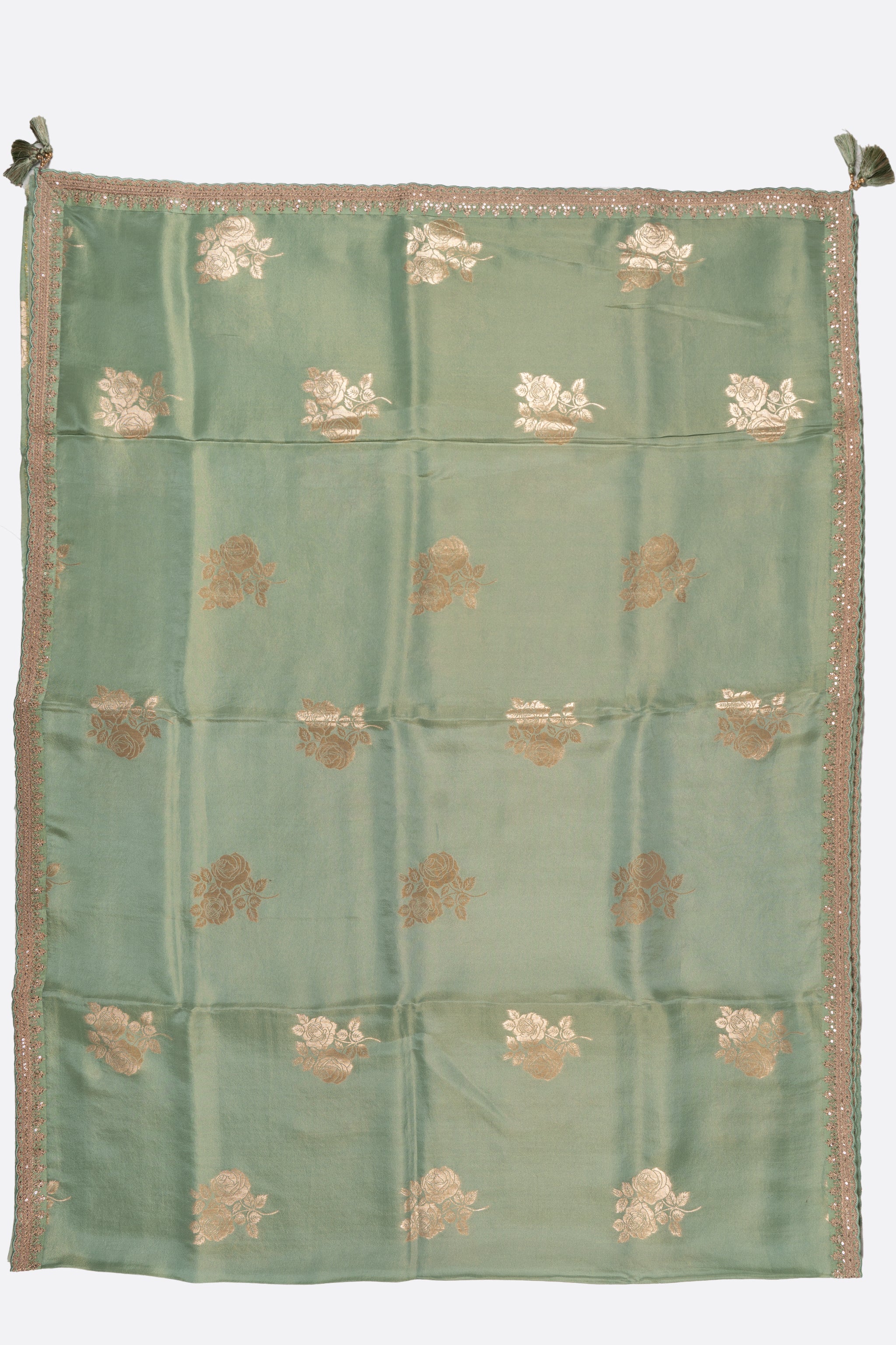 Green Woven Tissue Saree F01117