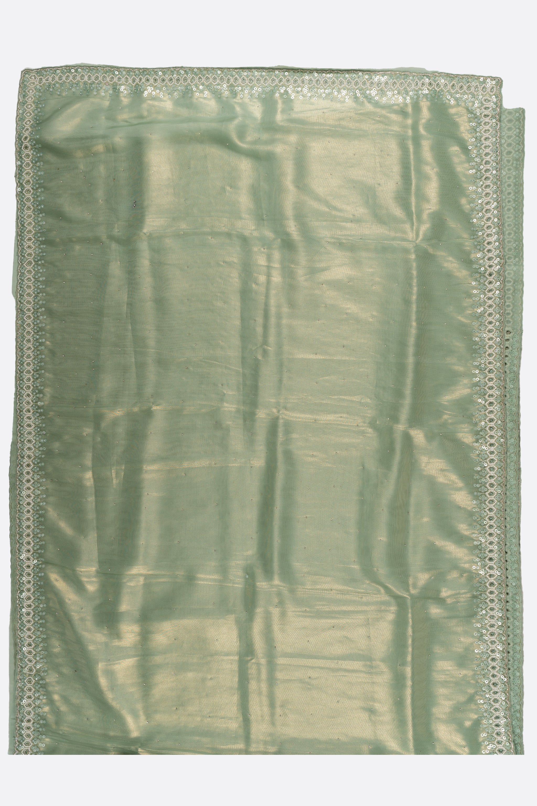 Green Plain Tissue Kora Saree ES0226