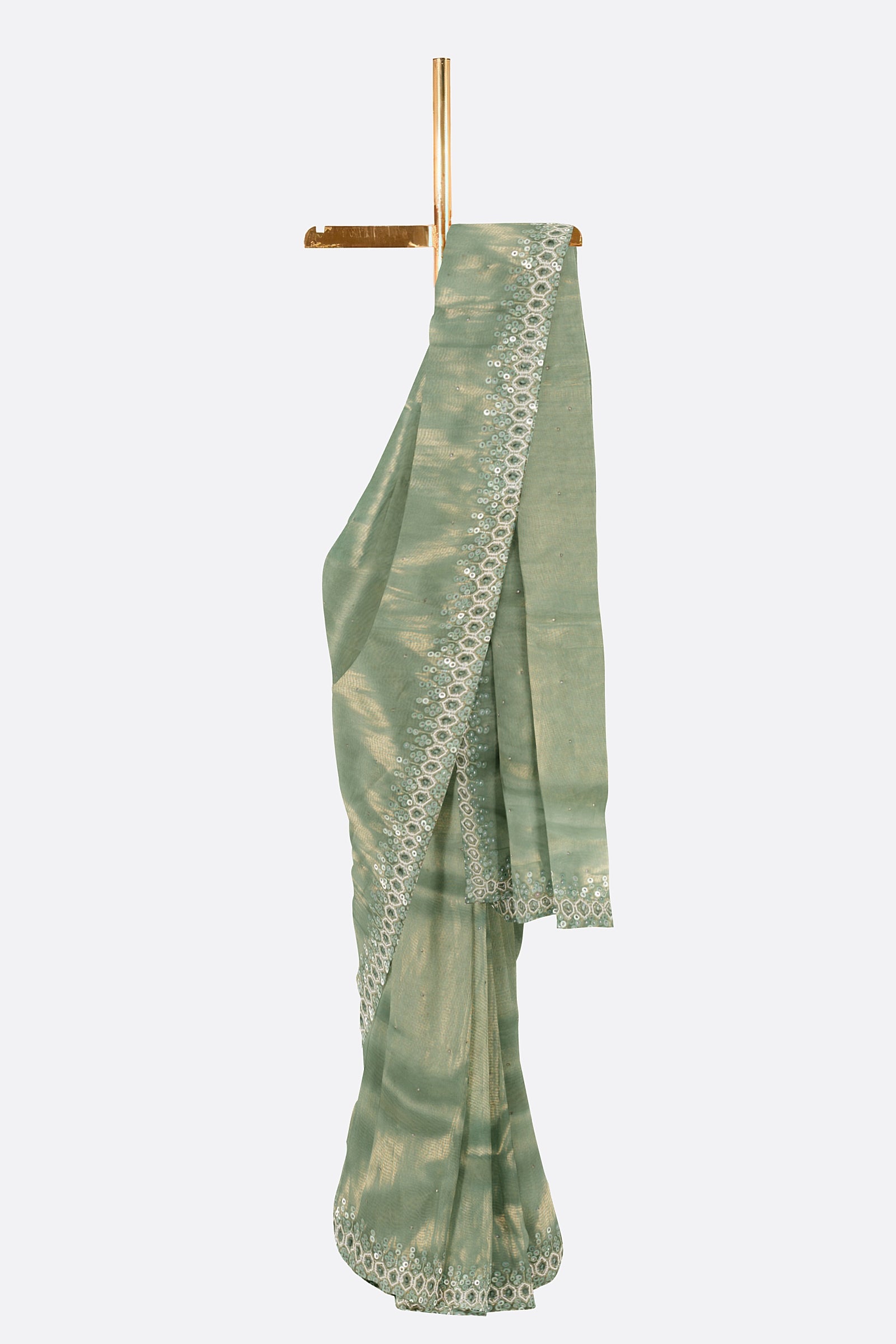 Green Plain Tissue Kora Saree ES0226