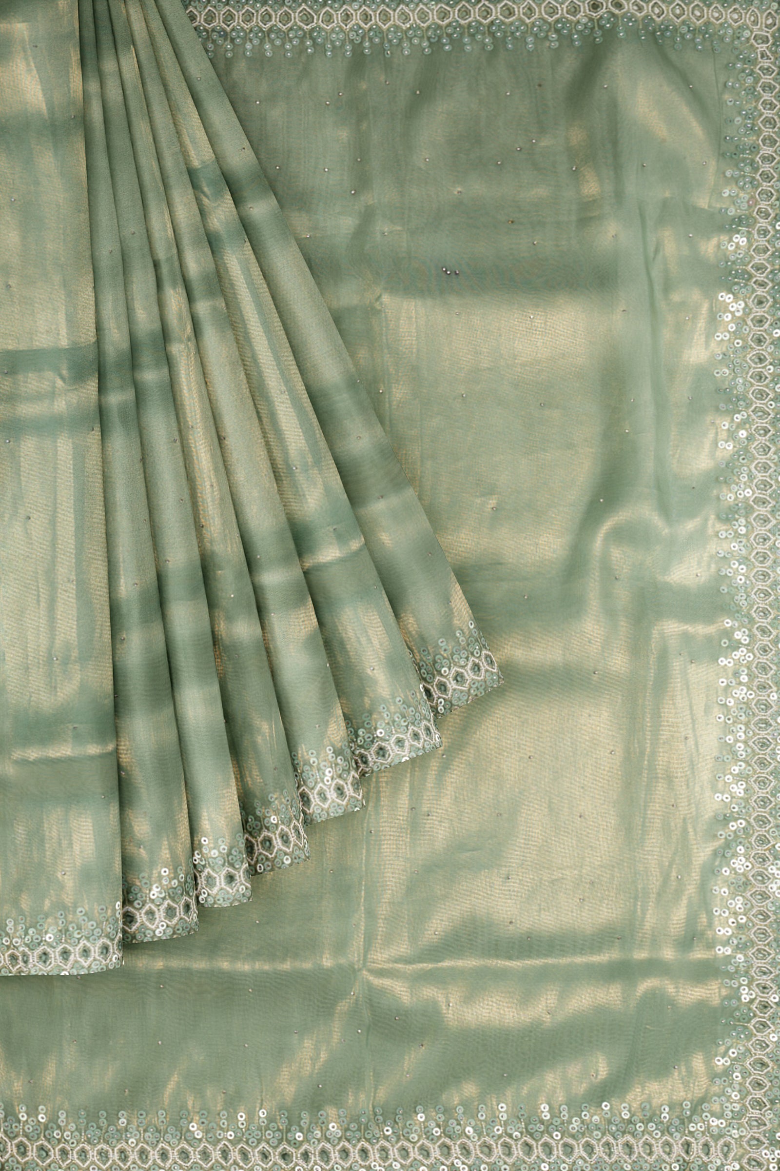 Green Plain Tissue Kora Saree ES0226