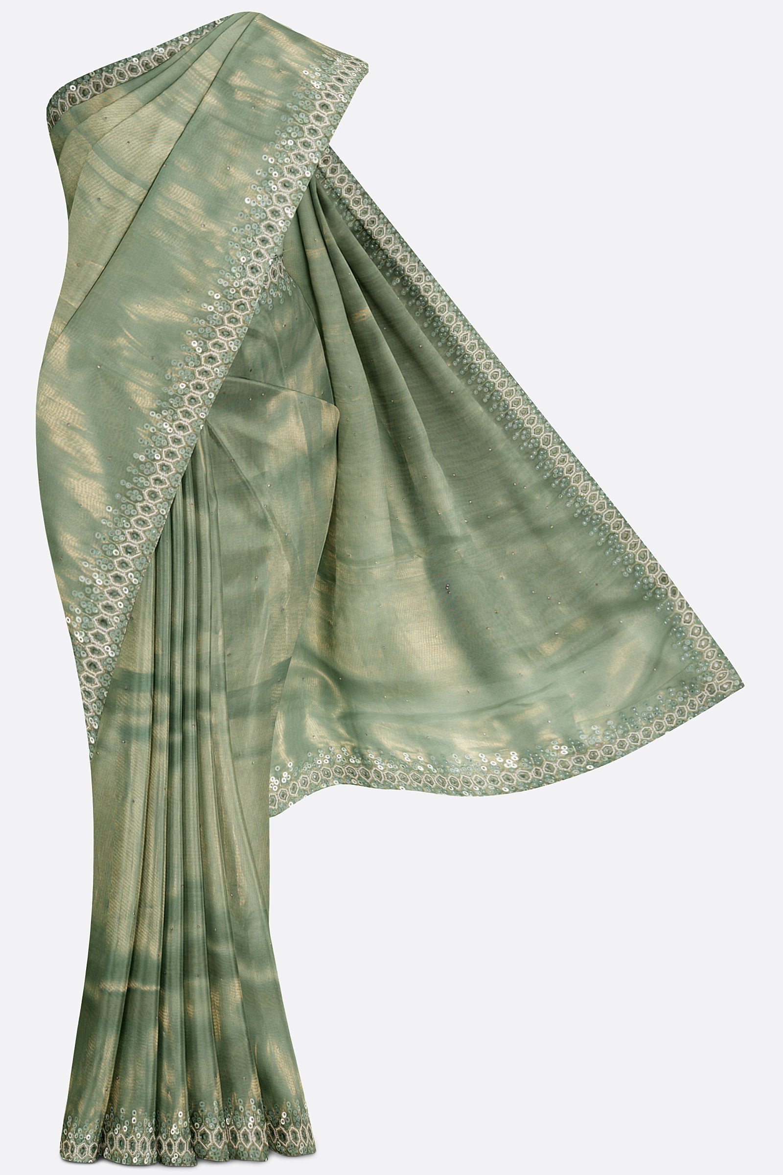 Green Plain Tissue Kora Saree ES0226