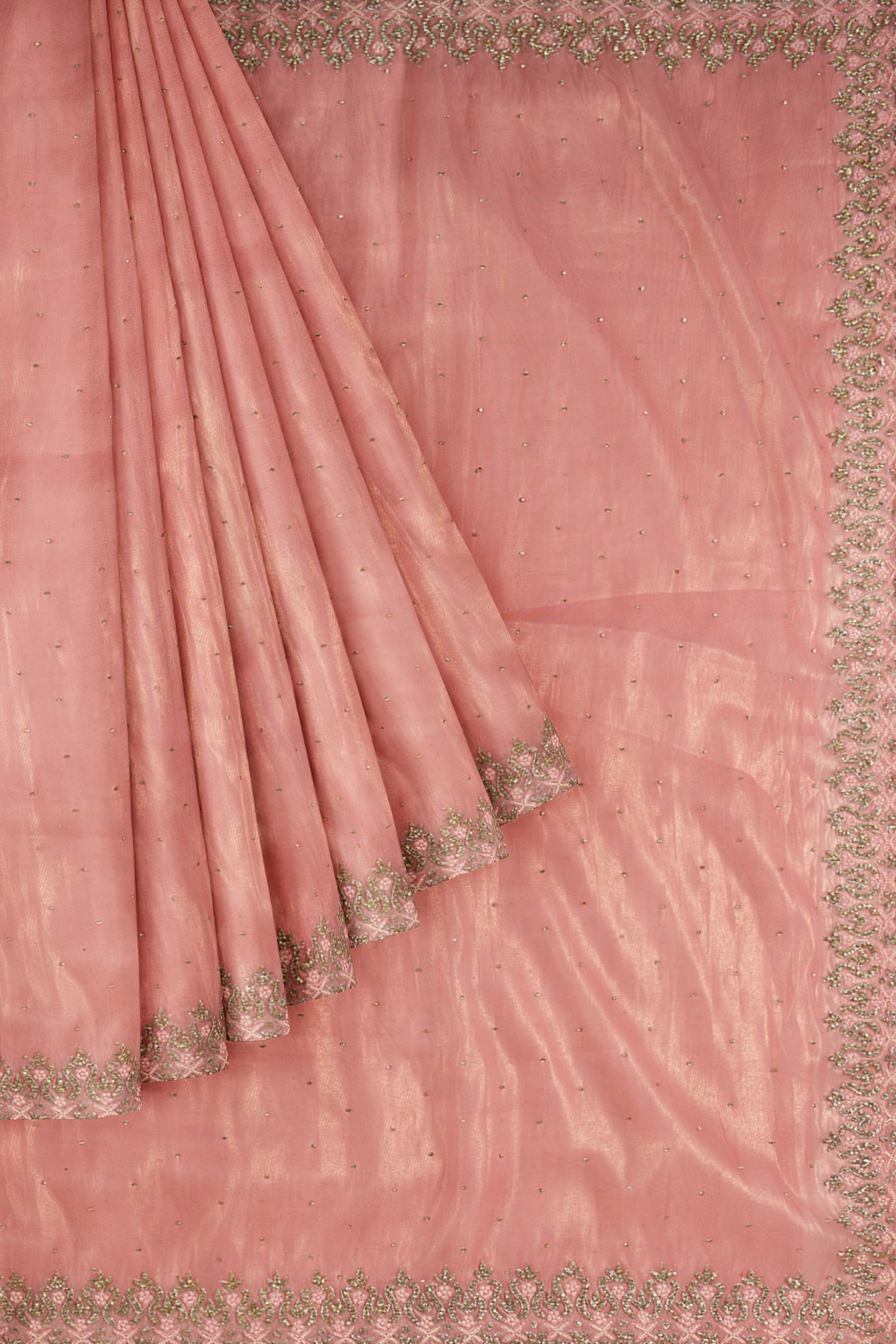 Peach Plain Tissue Kora Saree ES0240