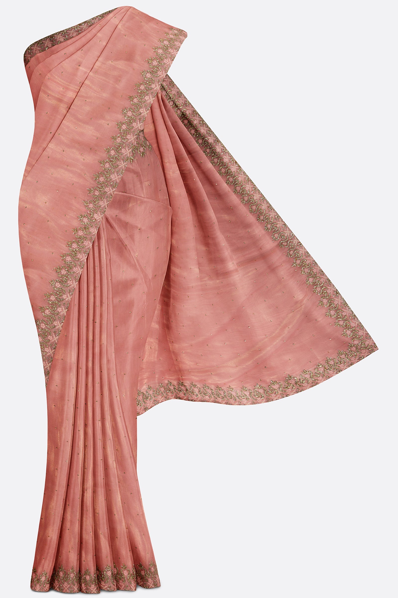 Peach Plain Tissue Kora Saree ES0240