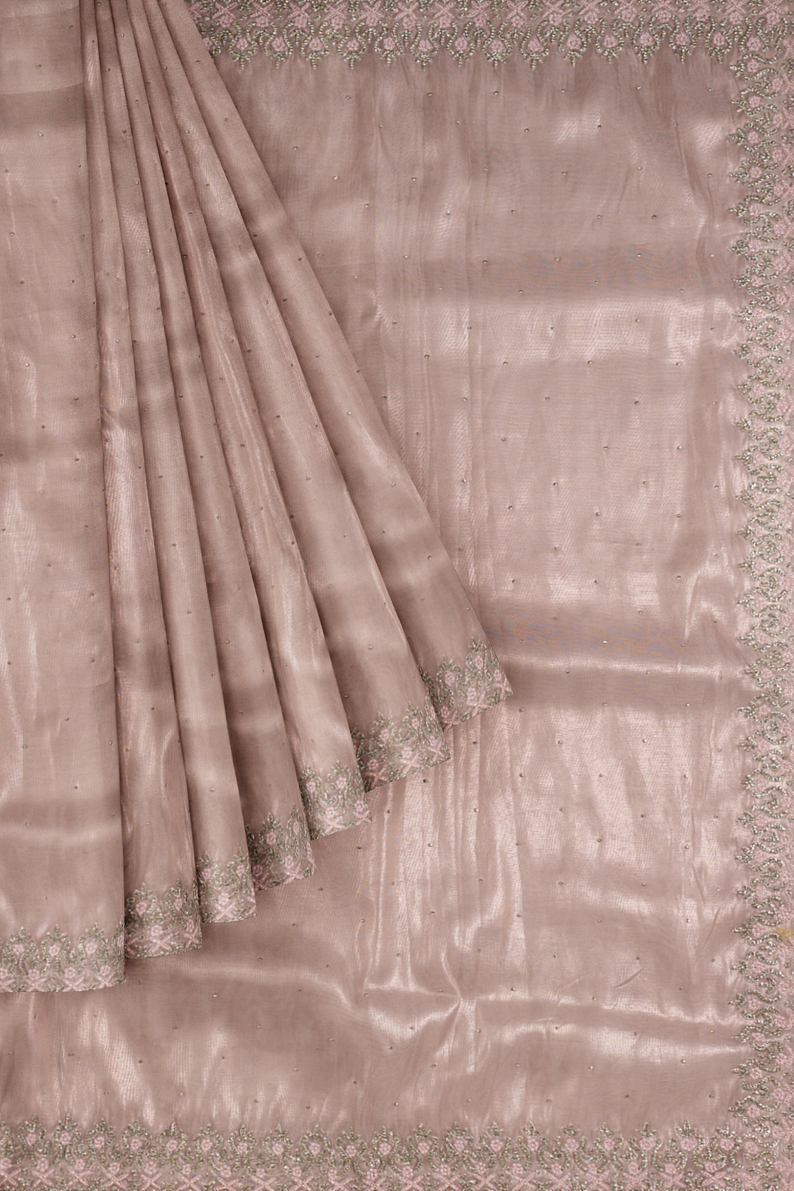 Mauve Pink Plain Tissue Kora Saree ES0240