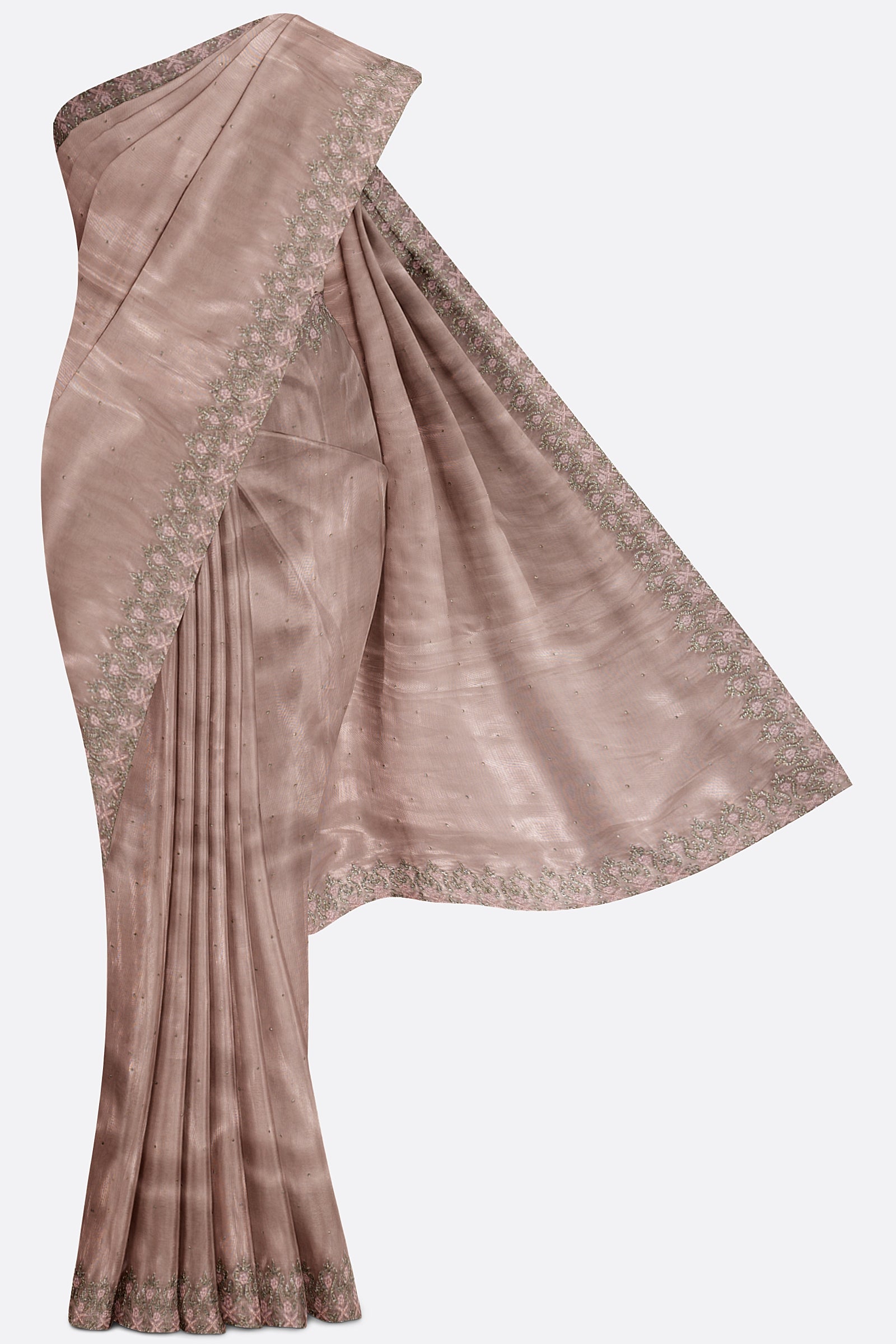 Mauve Pink Plain Tissue Kora Saree ES0240