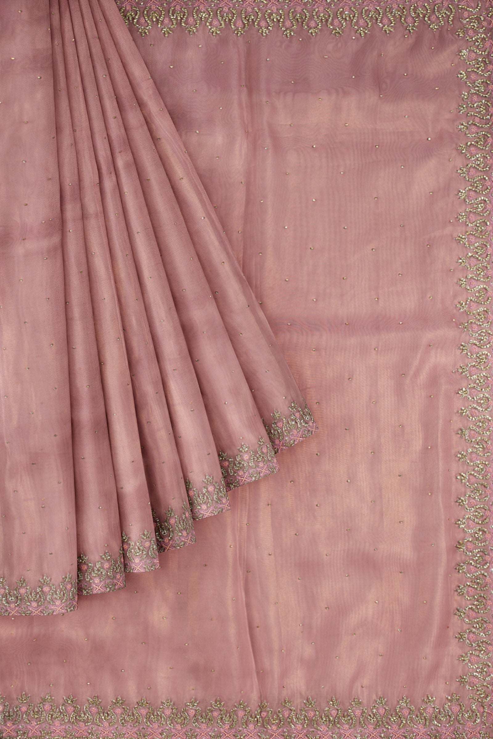 Pink Plain Tissue Kora Saree ES0240