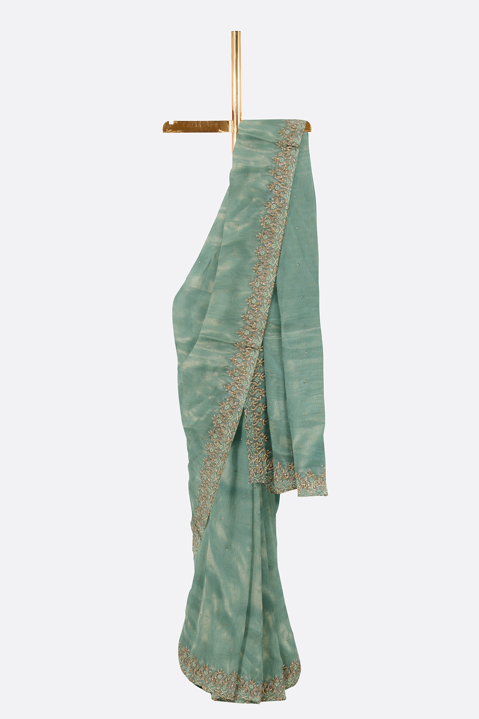 Green Plain Tissue Kora Saree ES0240