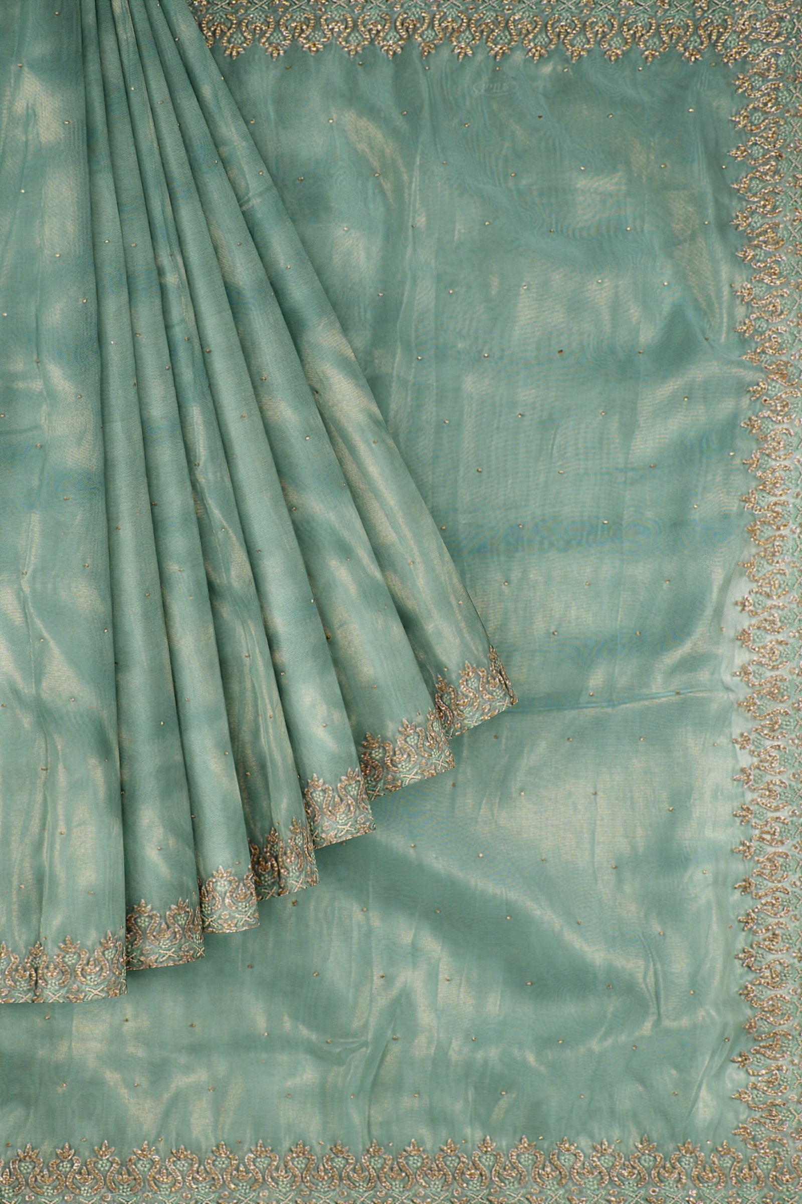 Green Plain Tissue Kora Saree ES0240