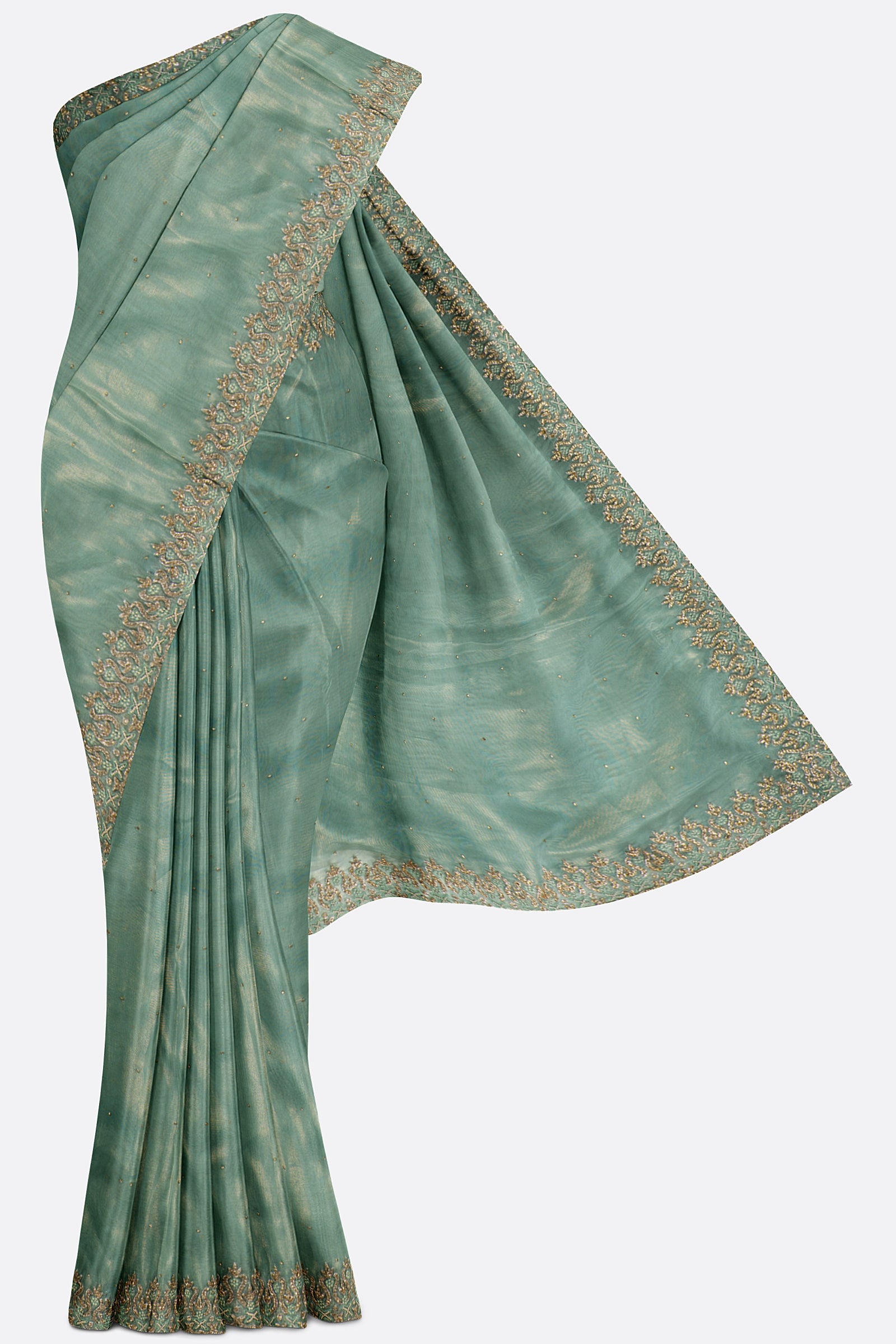Green Plain Tissue Kora Saree ES0240