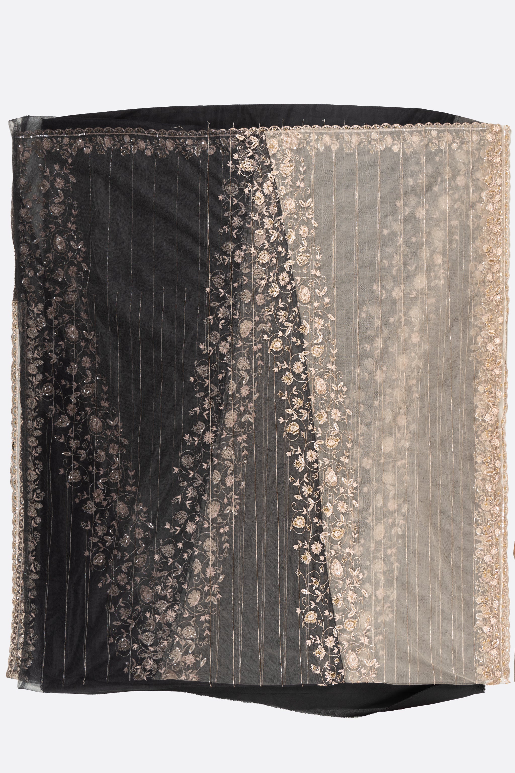 Black Embellished Net Saree F00847