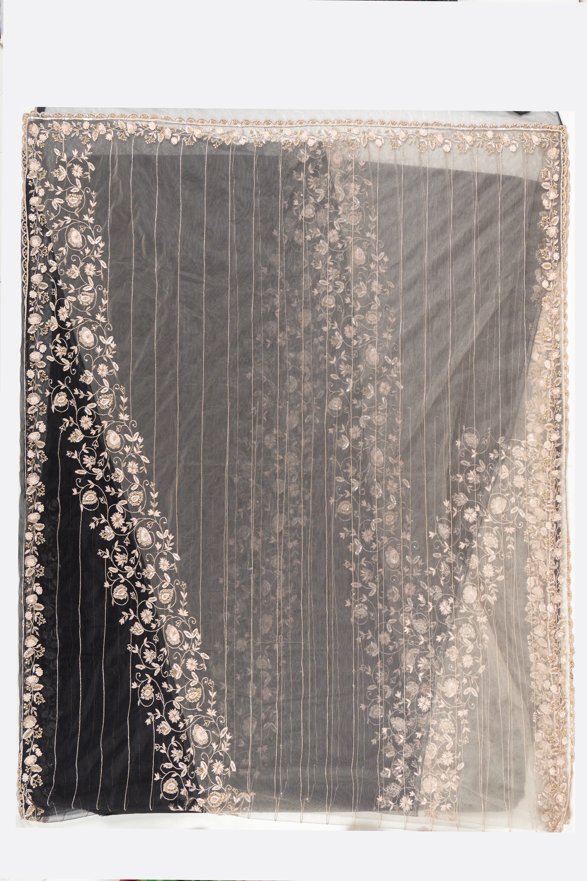 Black Embellished Net Saree F00847