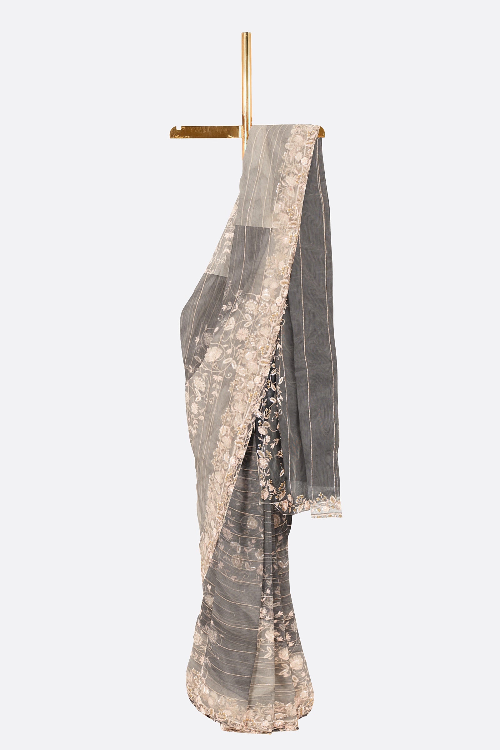 Black Embellished Net Saree F00847