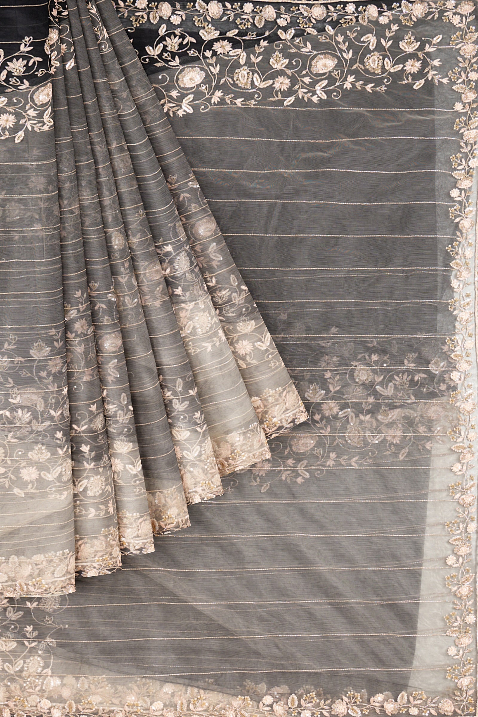 Black Embellished Net Saree F00847