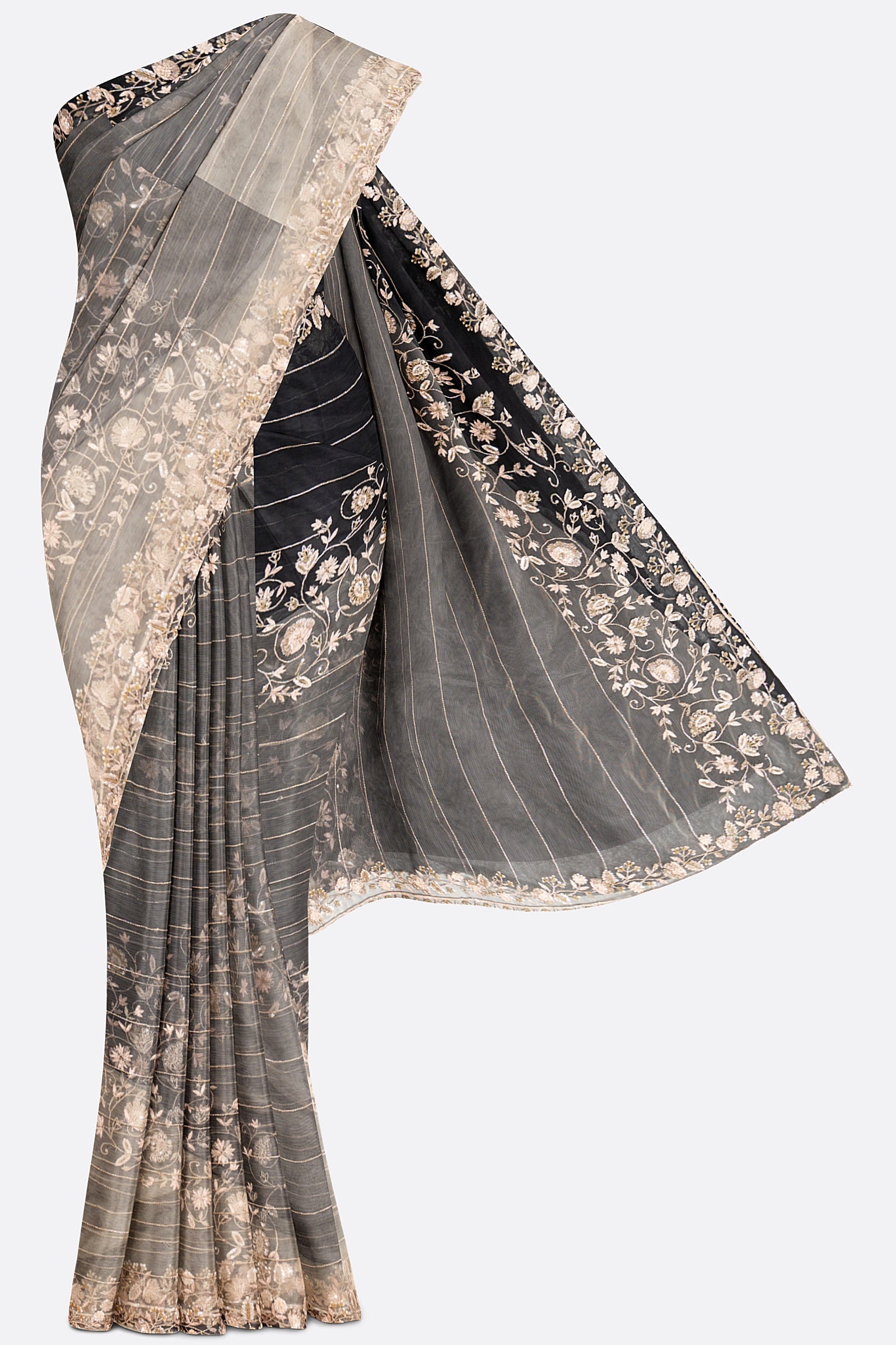 Black Embellished Net Saree F00847