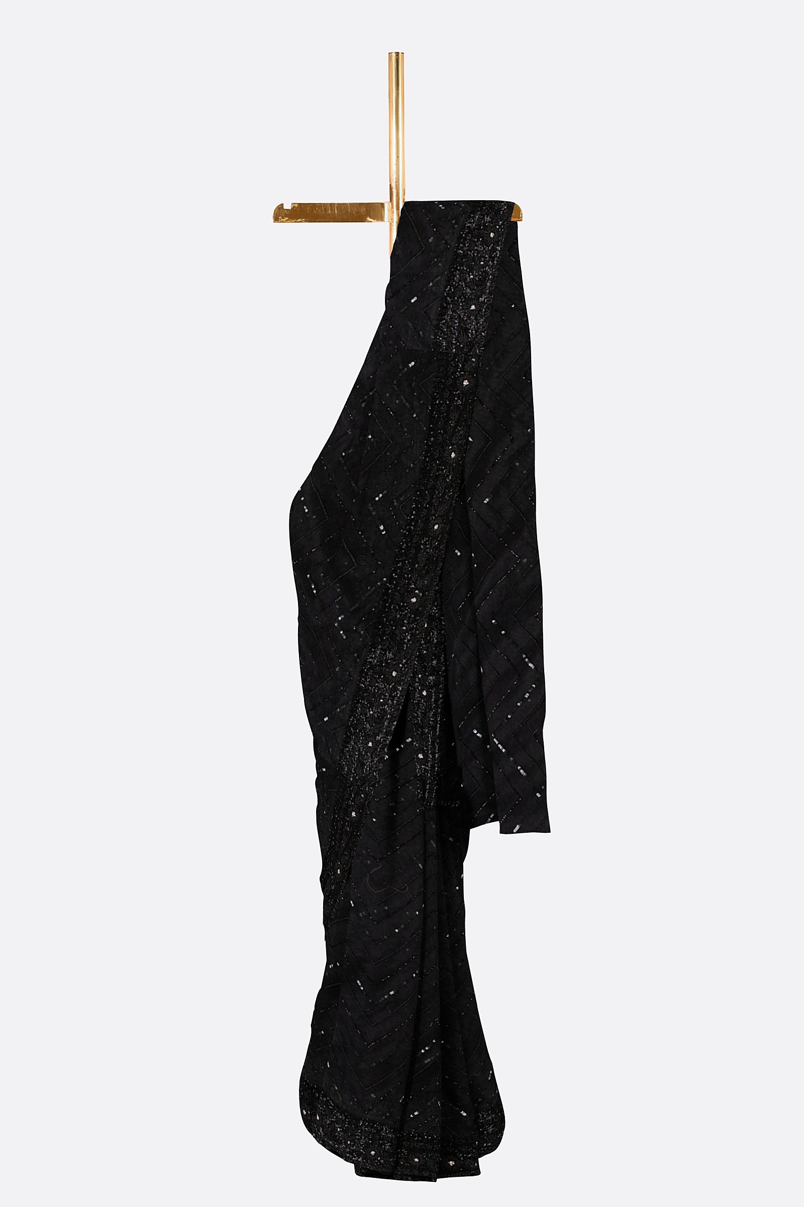 Black Embellished Net Saree F00846
