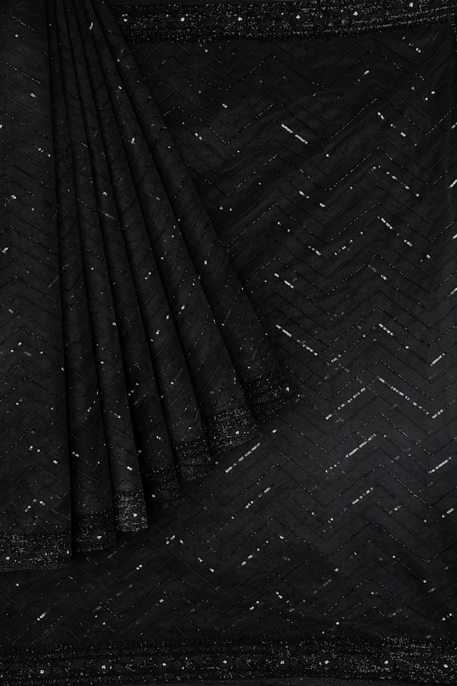 Black Embellished Net Saree F00846