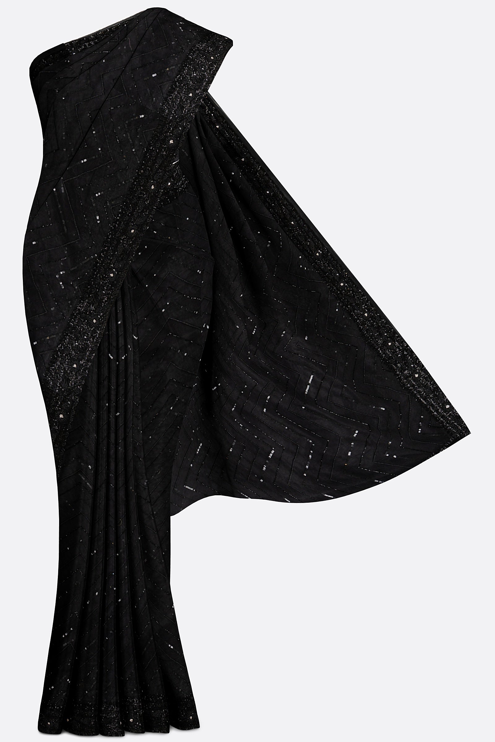 Black Embellished Net Saree F00846