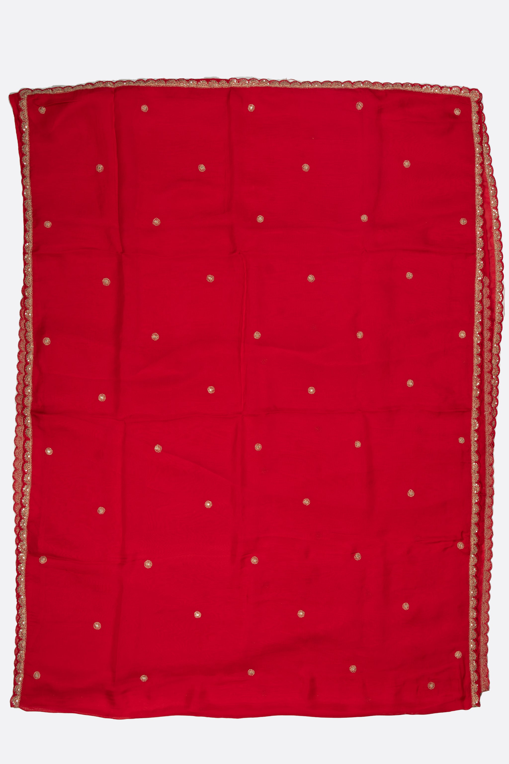 Red Plain Kora Saree F01075