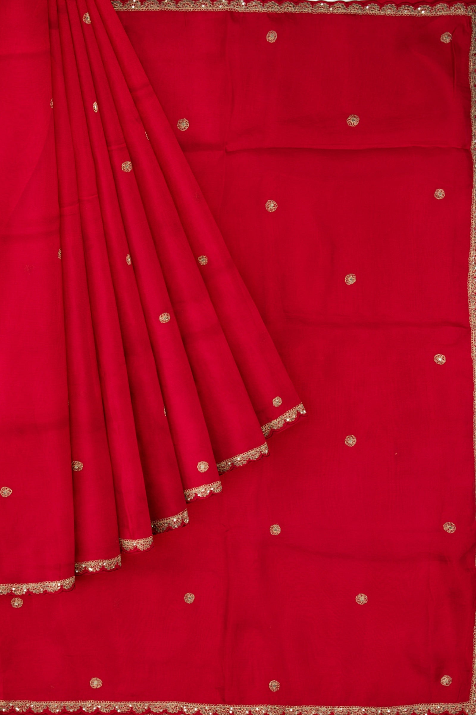 Red Plain Kora Saree F01075