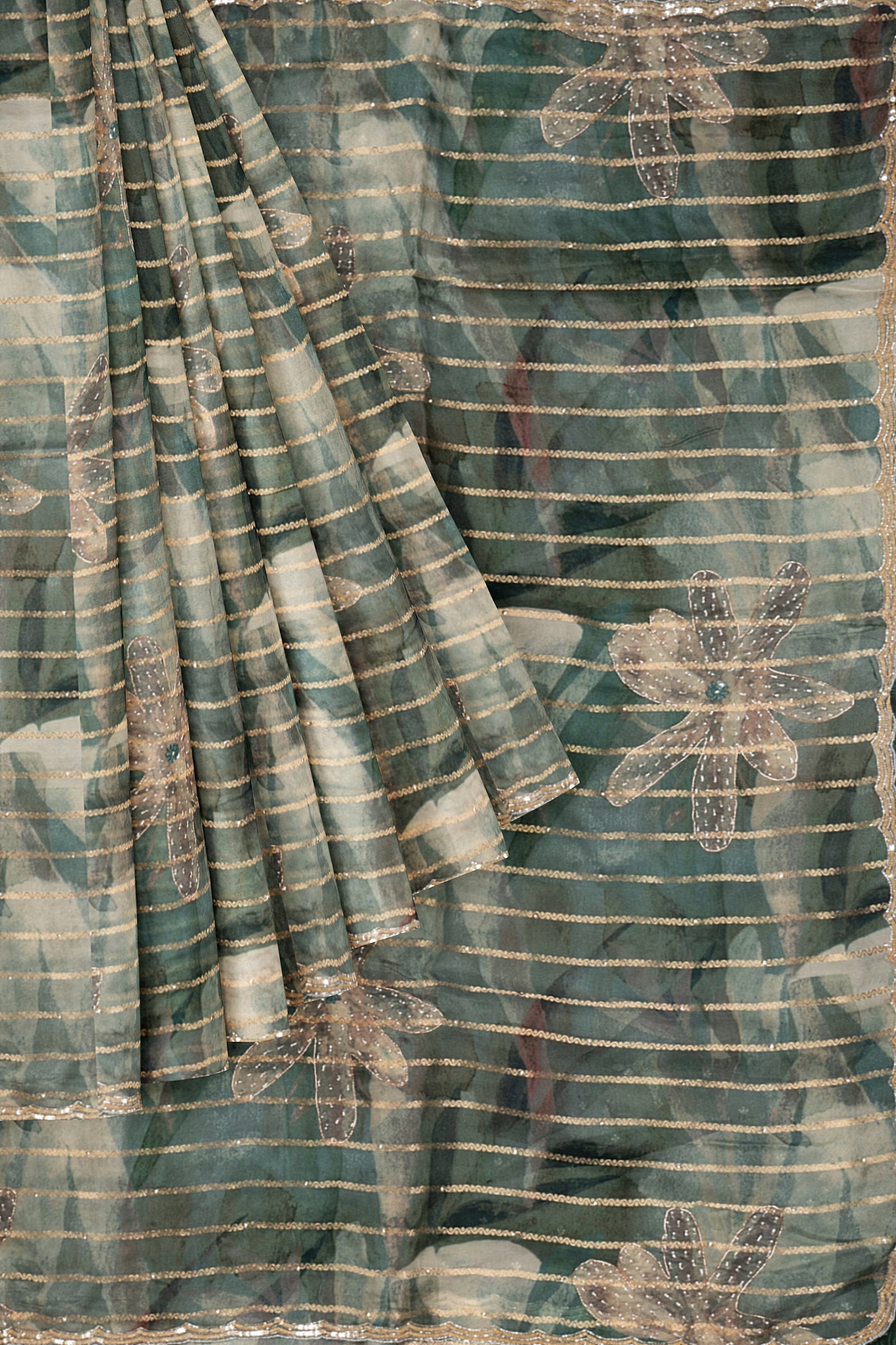 Green Woven Georgette Silk Saree F01005