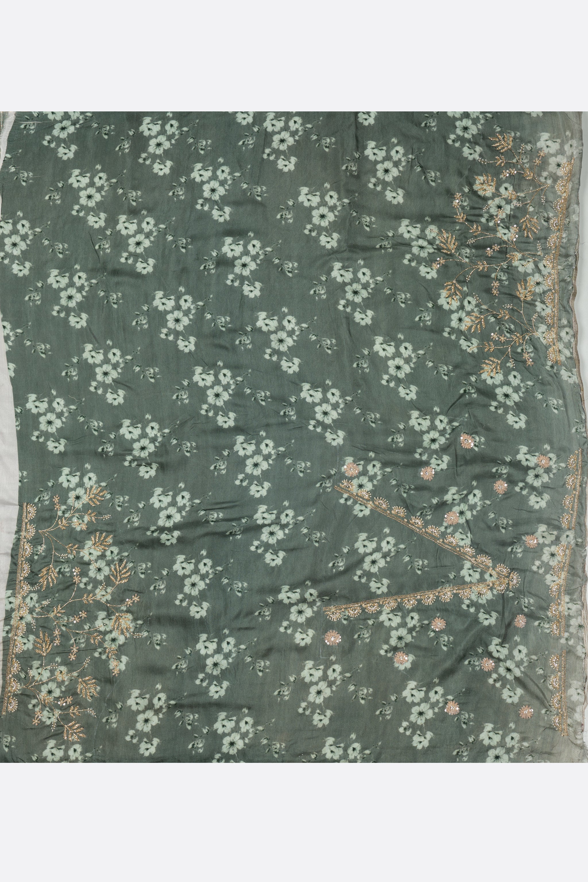 Grey Embellished Georgette Silk Saree F01004