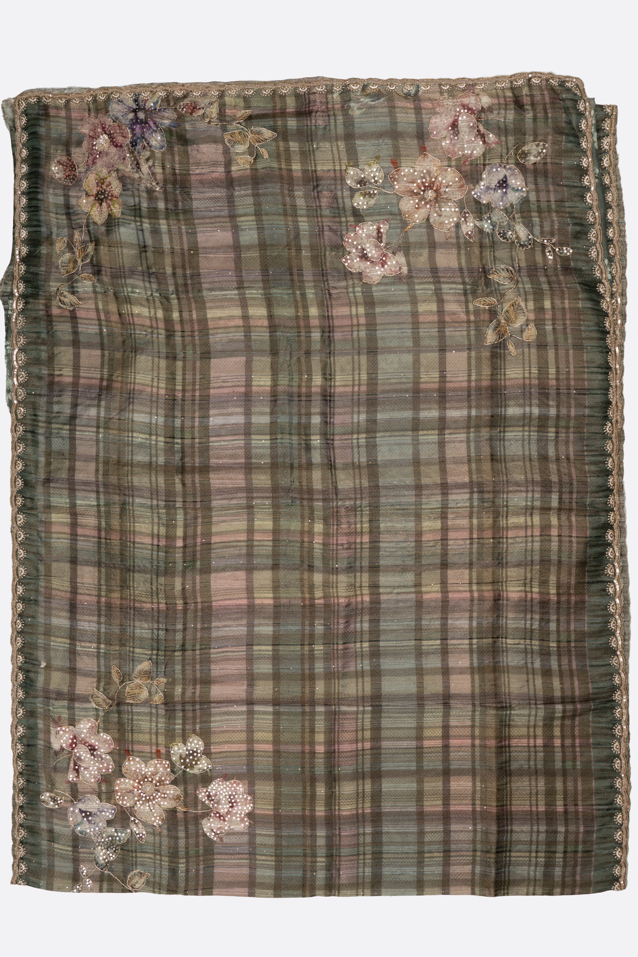 Grey Embellished Georgette Silk Saree F01004