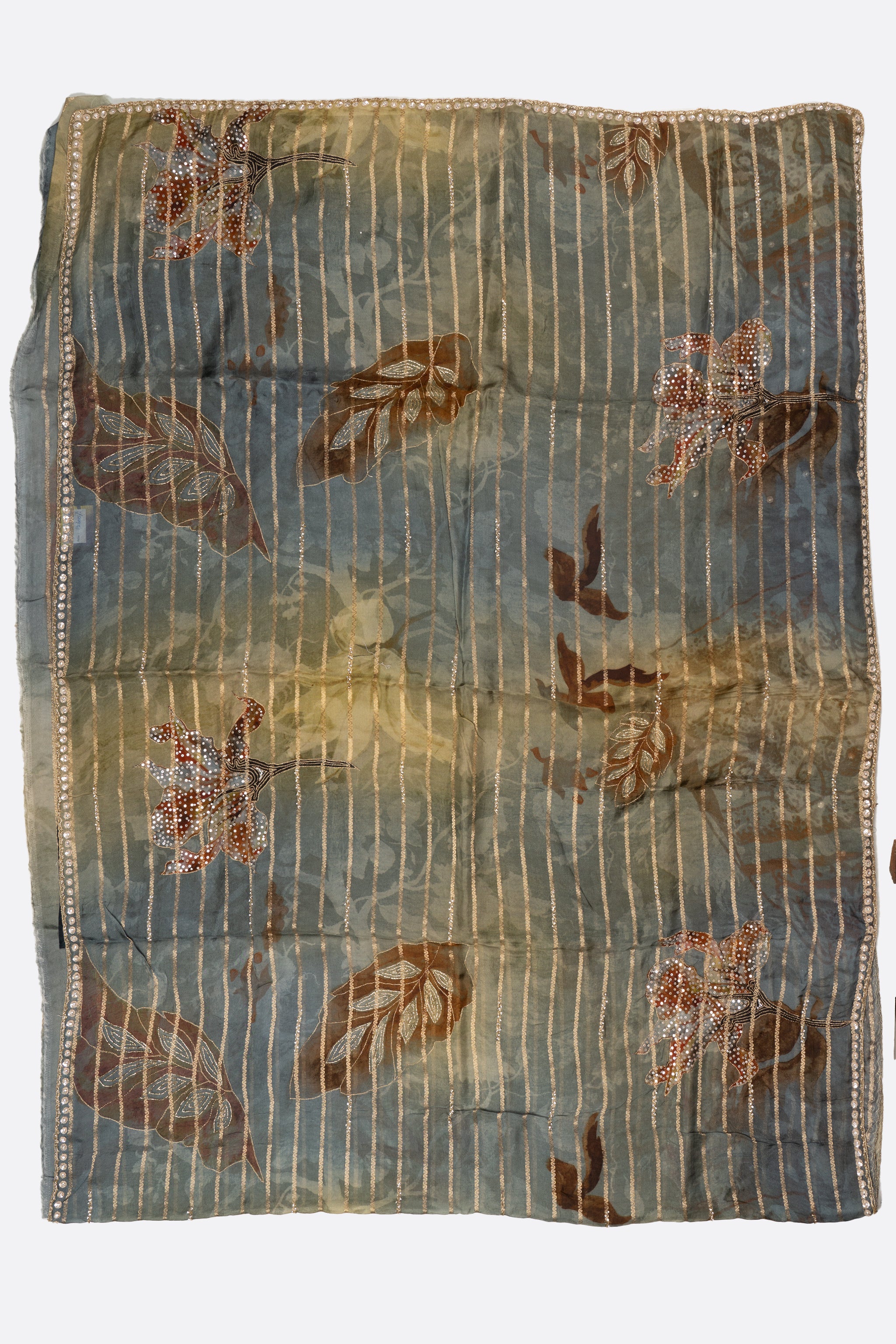 Green Embellished Georgette Silk Saree F01007