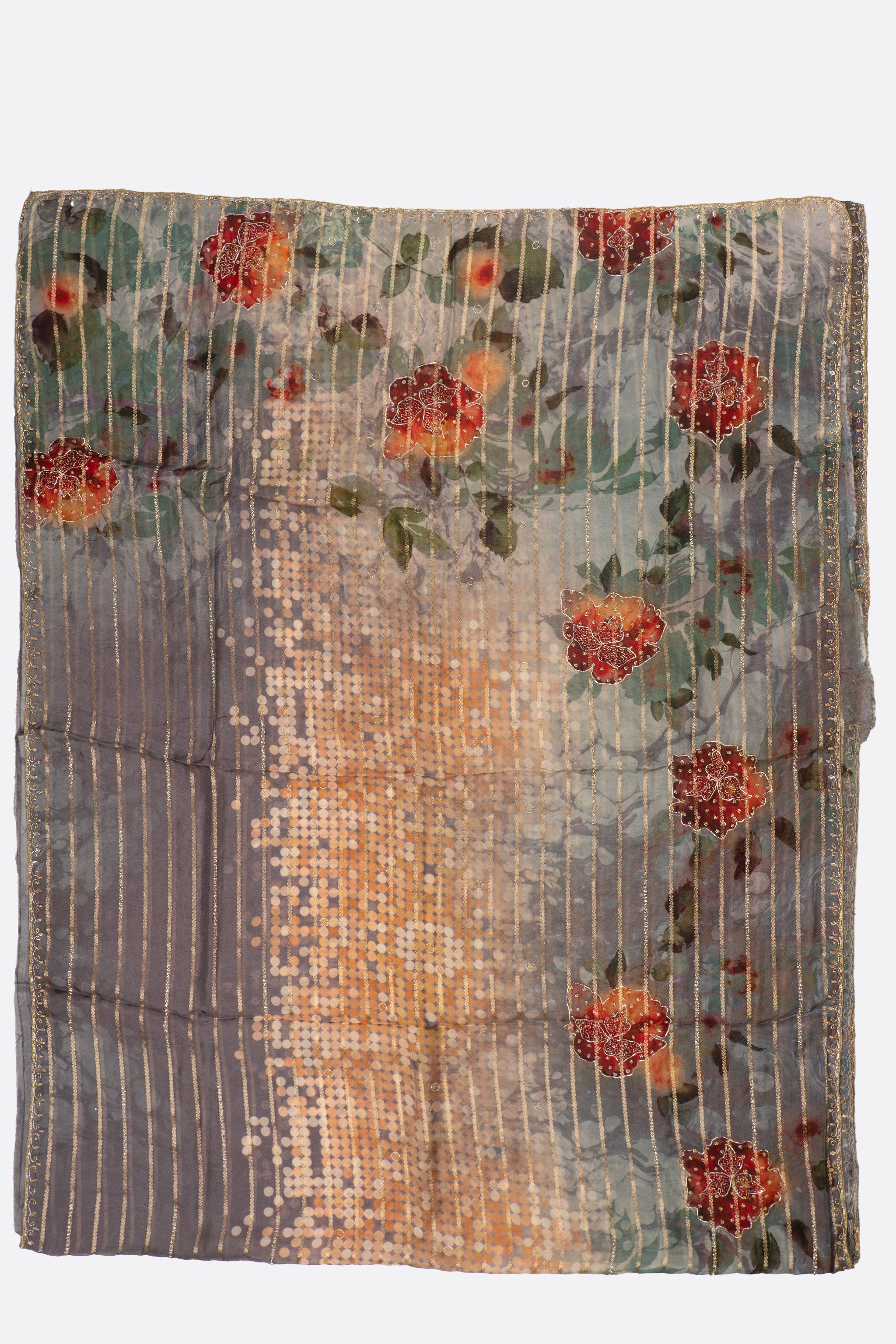 Multicolor Embellished Georgette Silk Saree F01006