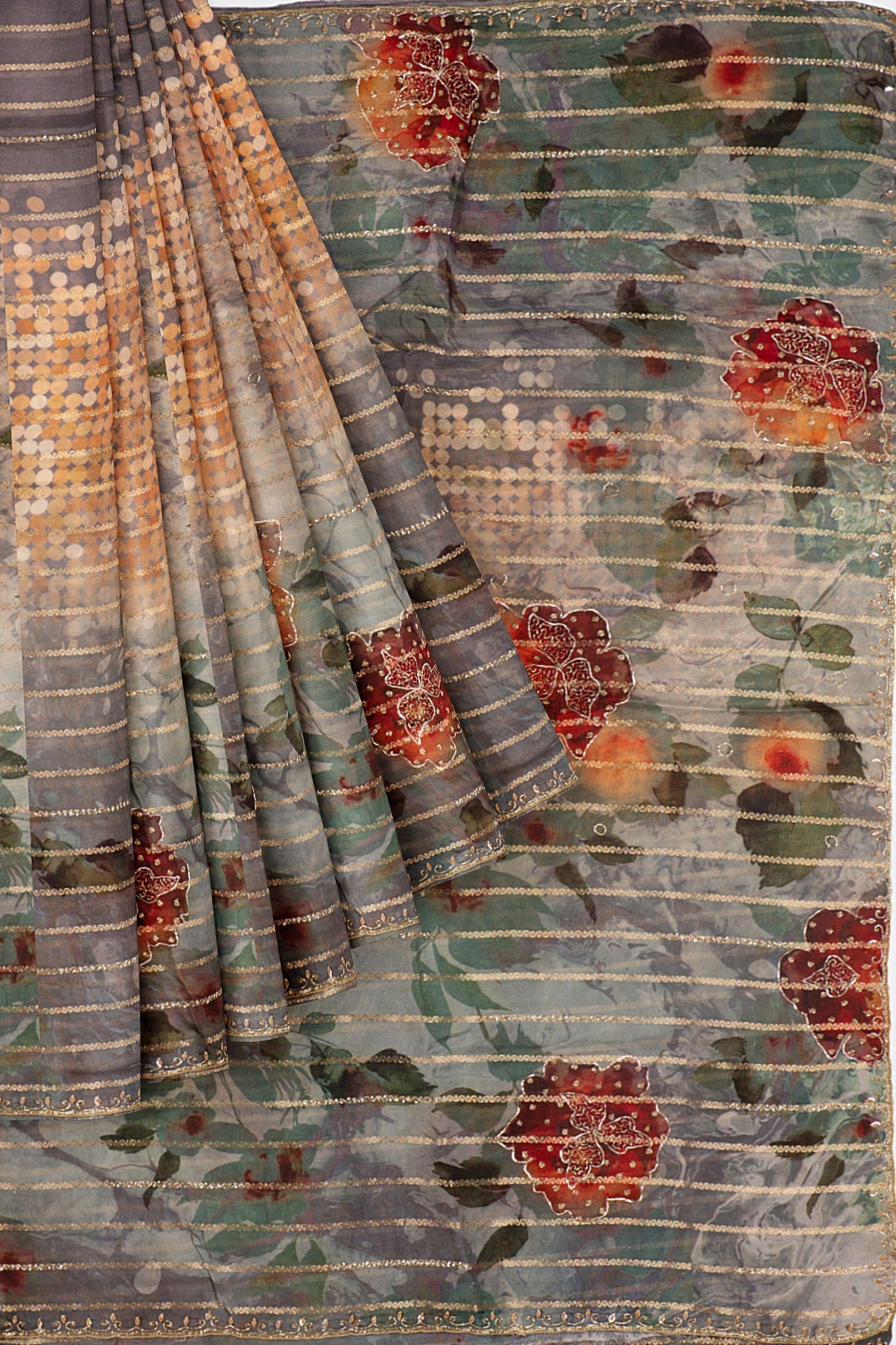 Multicolor Embellished Georgette Silk Saree F01006