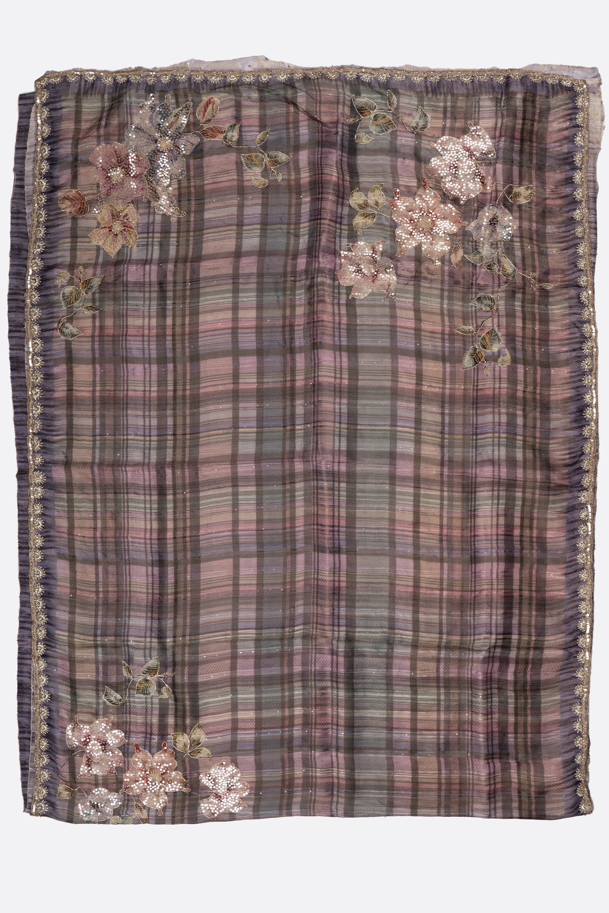 Violet Embellished Georgette Silk Saree F01004