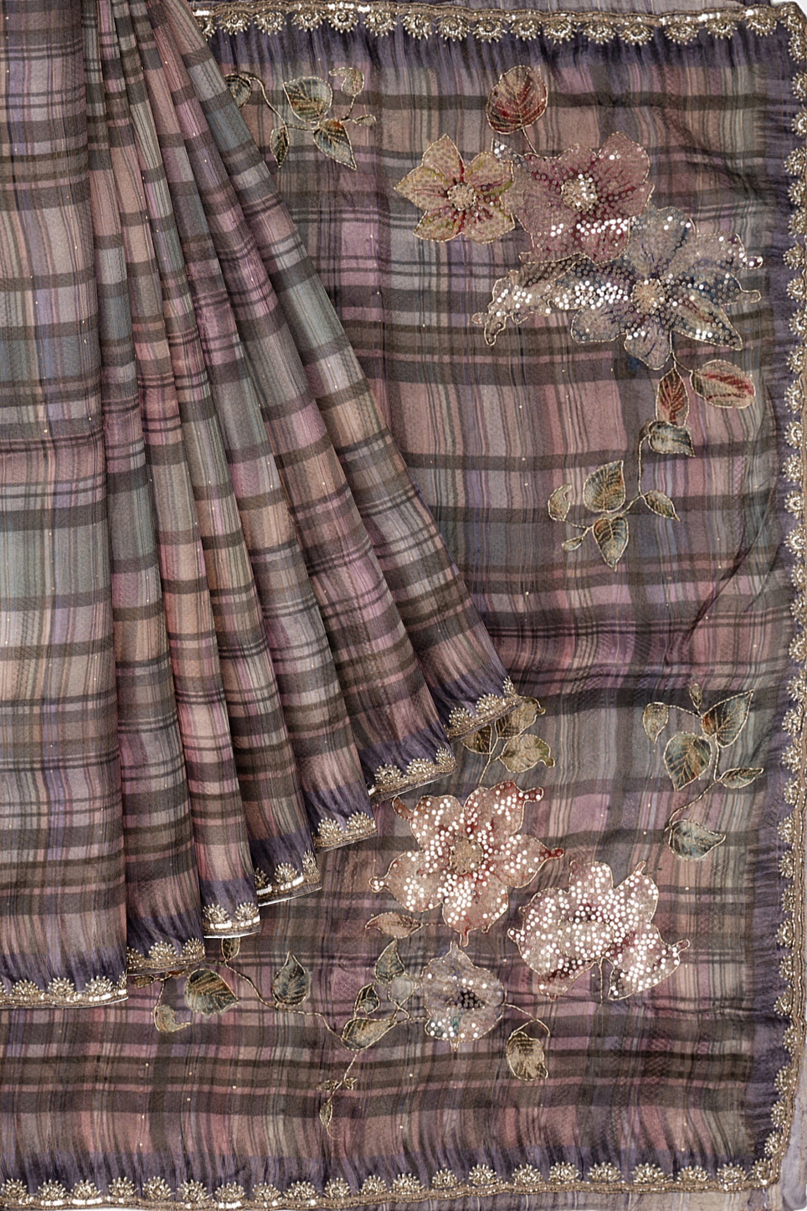 Violet Embellished Georgette Silk Saree F01004