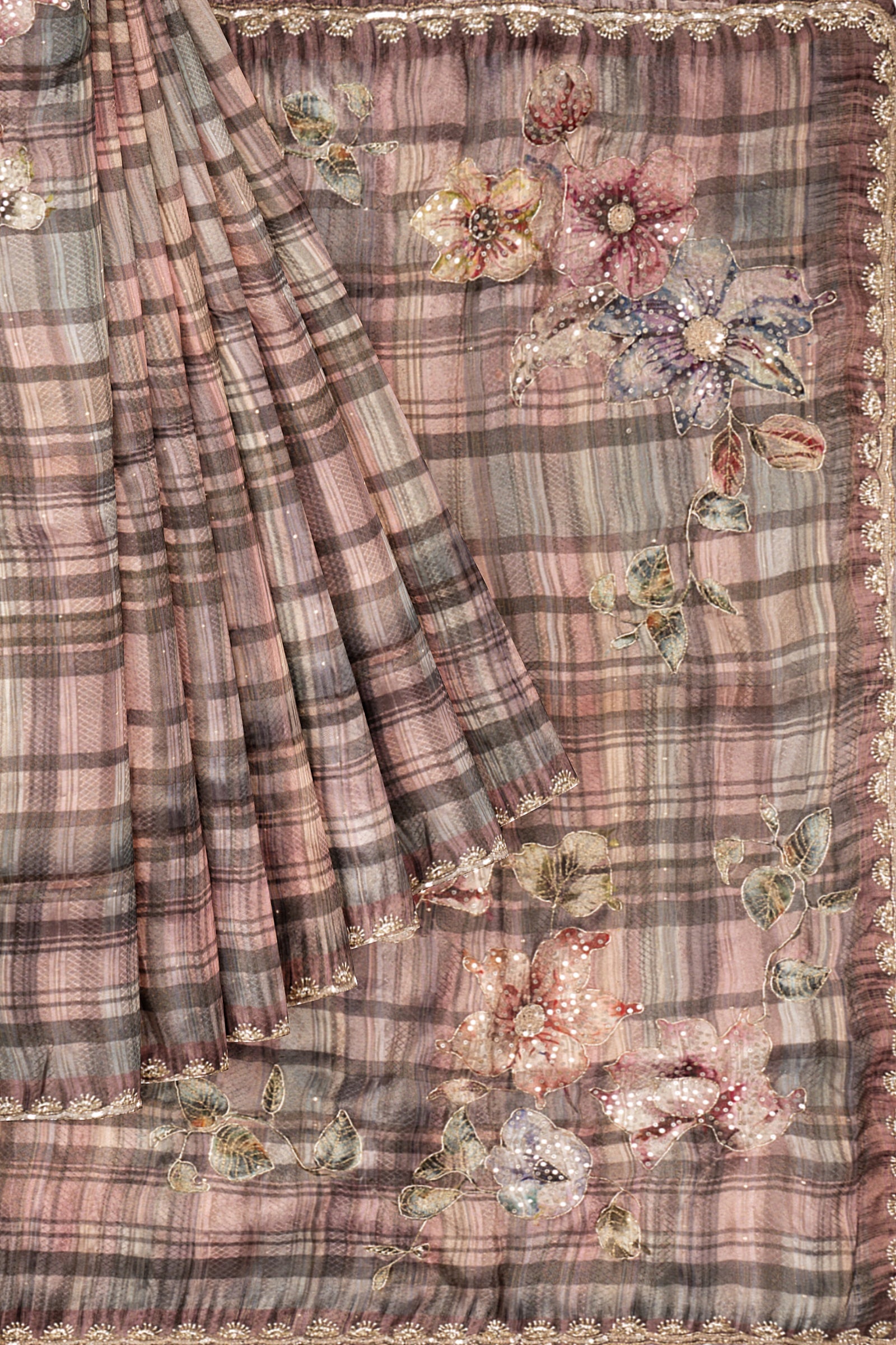 Pink Embellished Georgette Silk Saree F01004