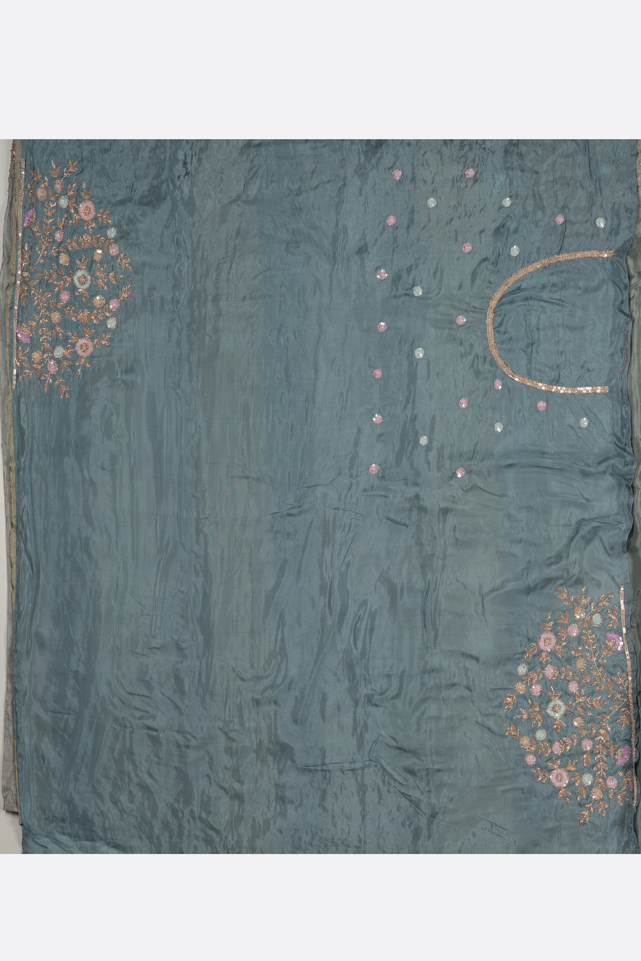 Blue Embellished Satin Silk Saree F01192