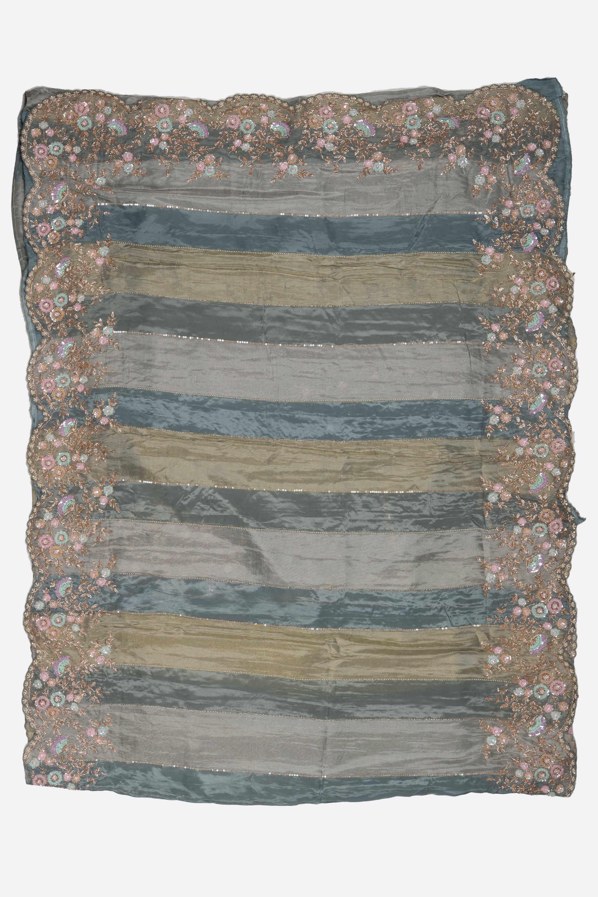 Blue Embellished Satin Silk Saree F01192