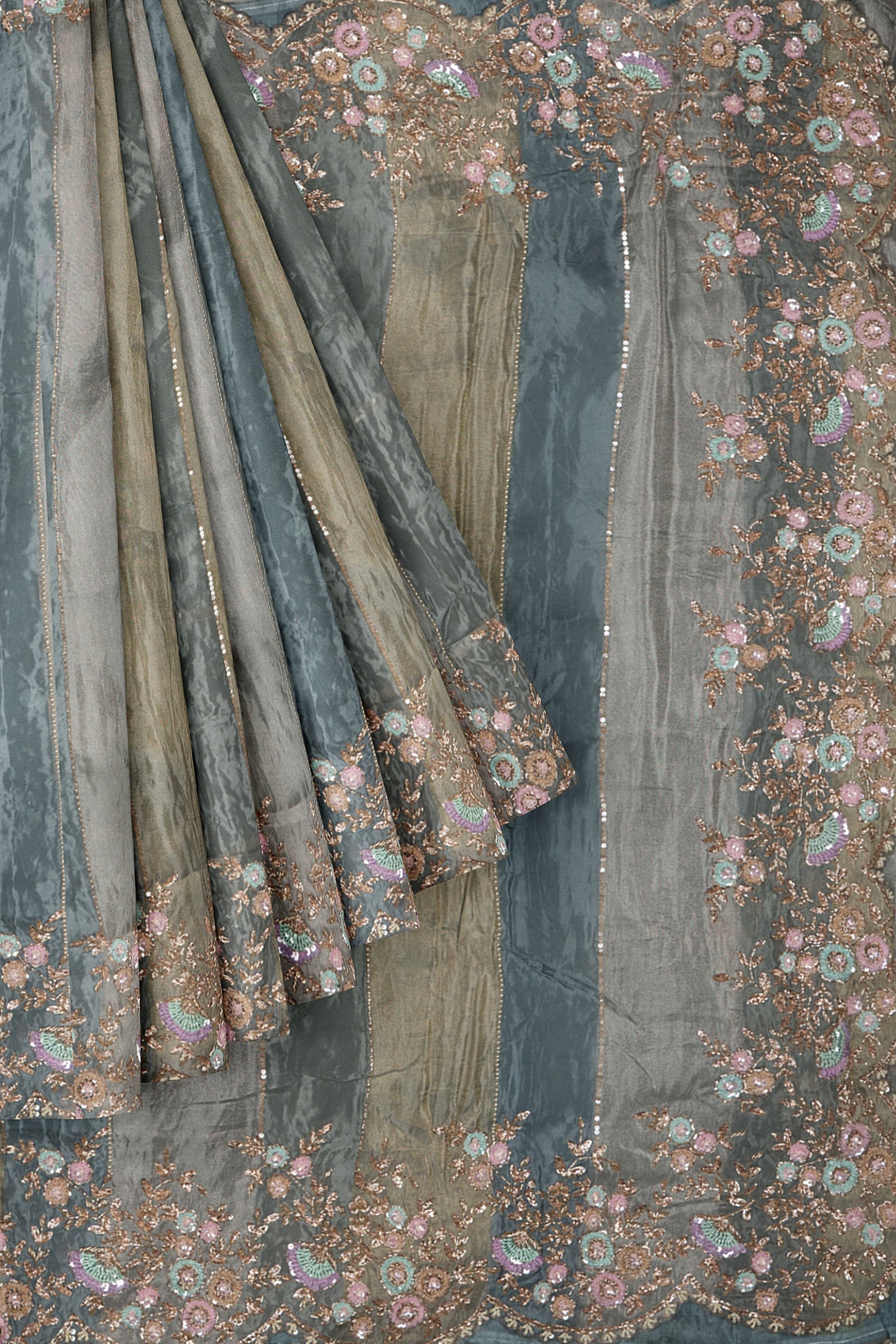 Blue Embellished Satin Silk Saree F01192