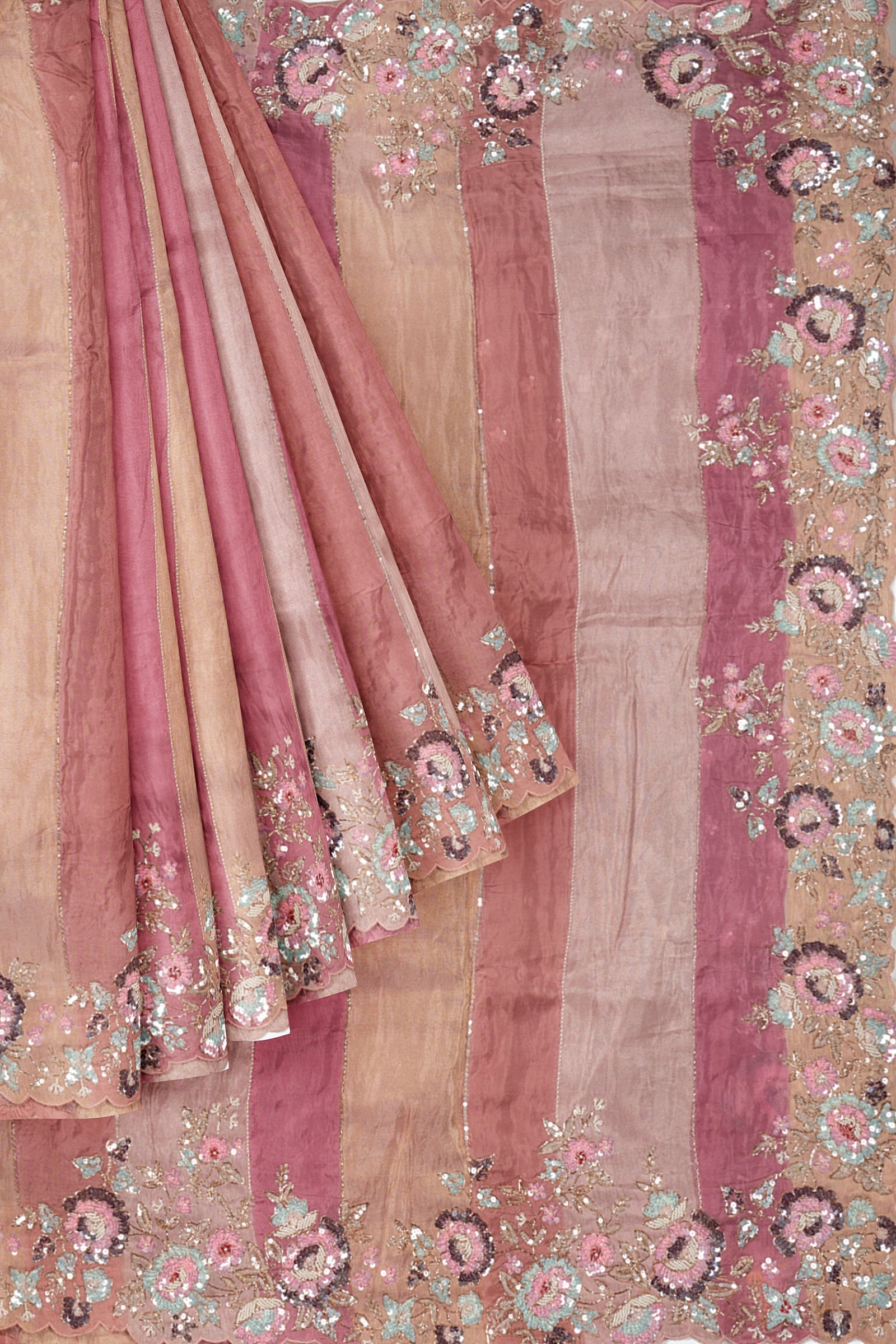 Pink Embellished Satin Silk Saree F01192