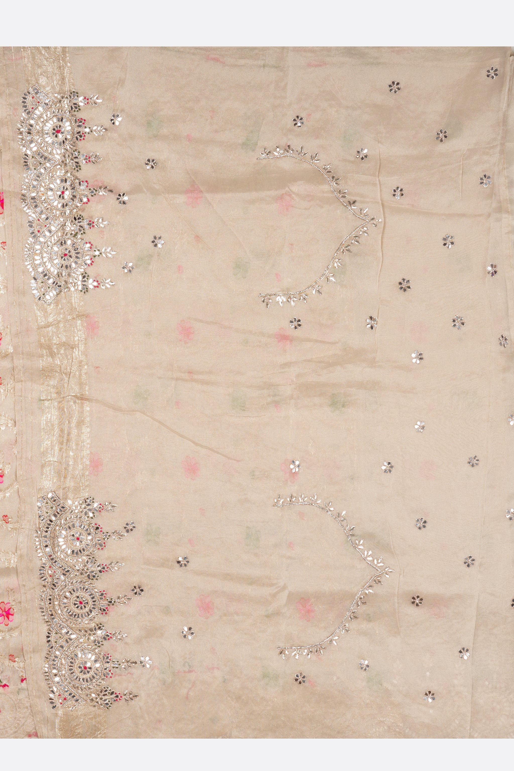 Beige Embellished Tissue Silk Saree F01190