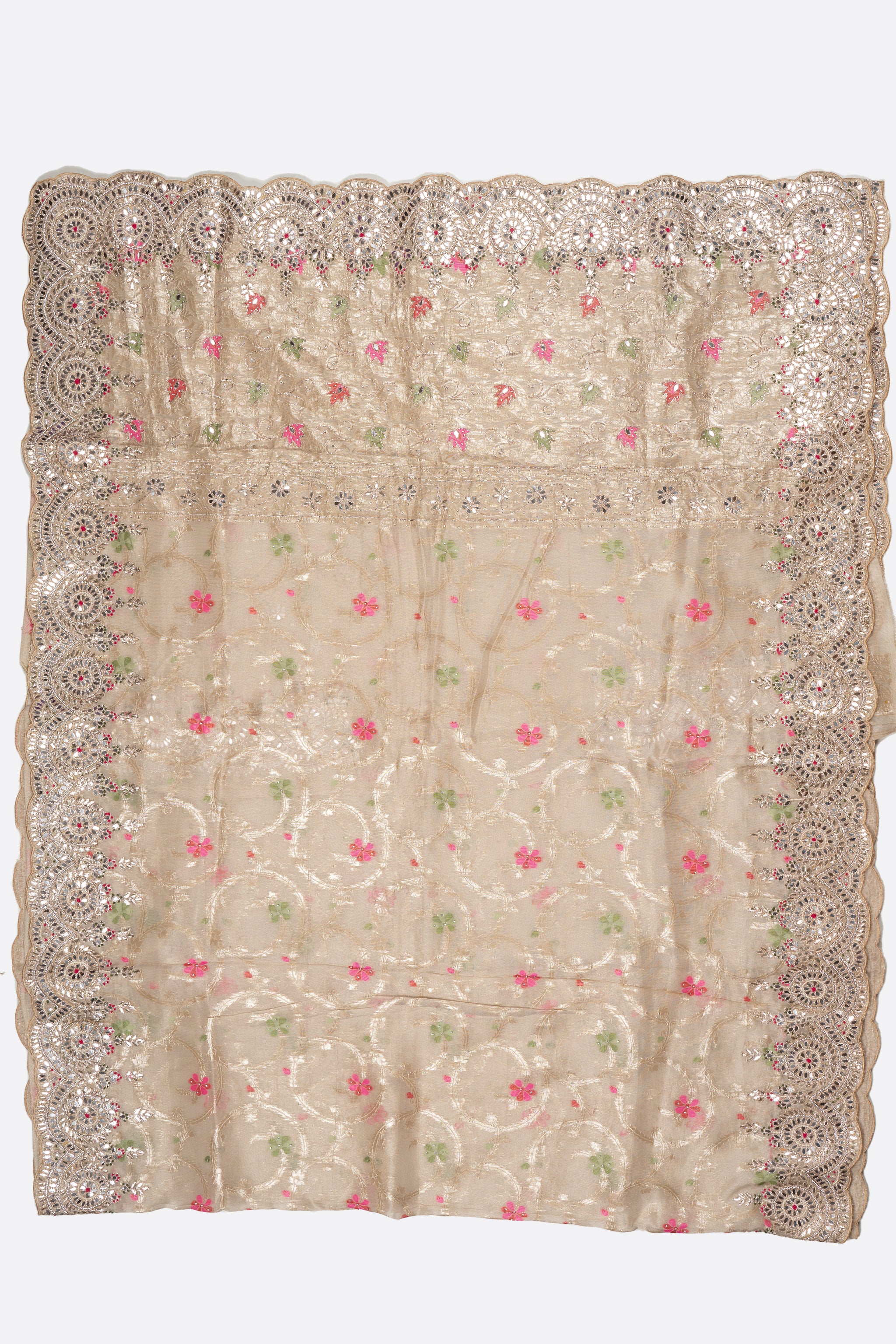 Beige Embellished Tissue Silk Saree F01190