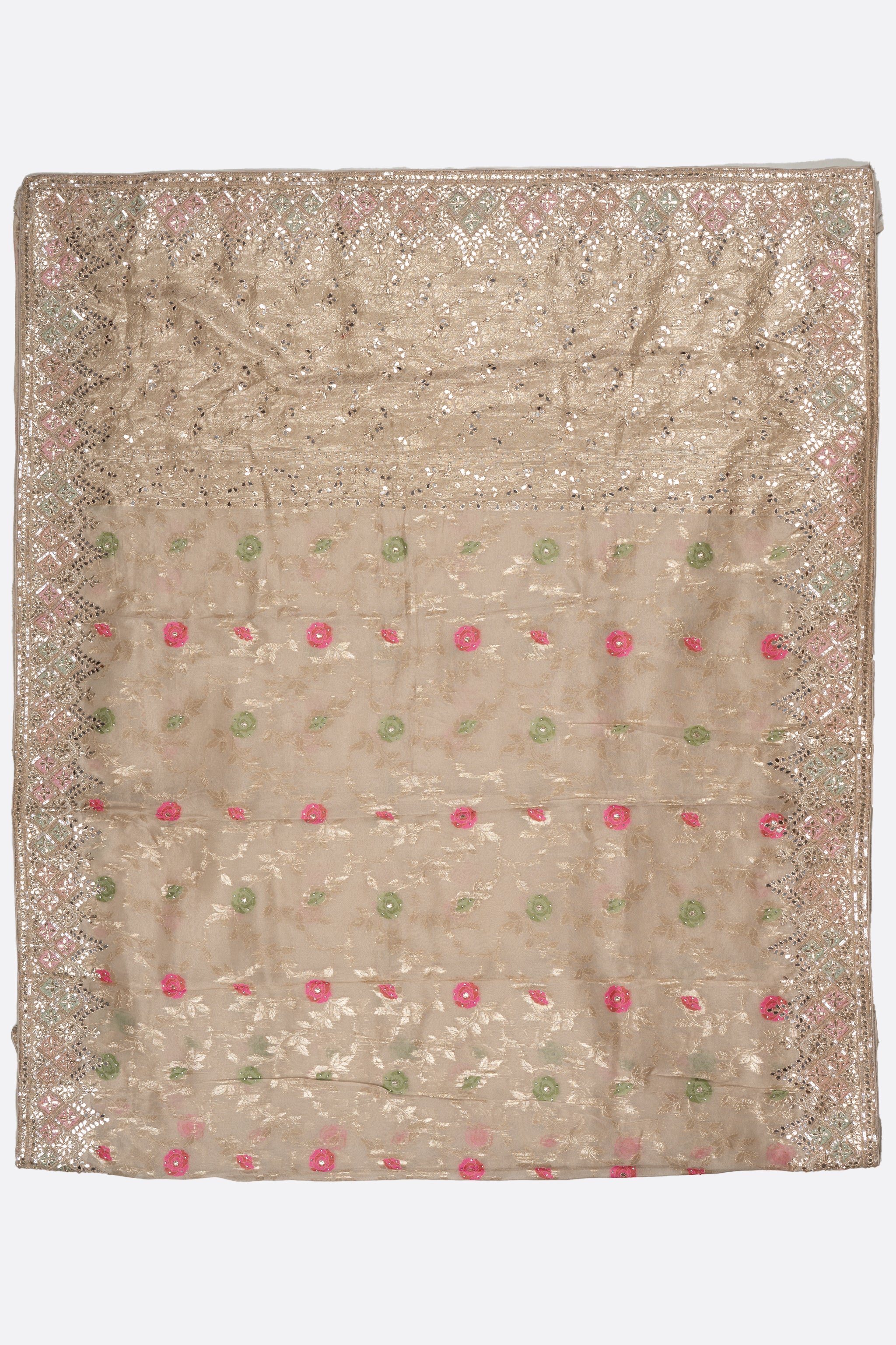 Beige Embellished Tissue Silk Saree F01182