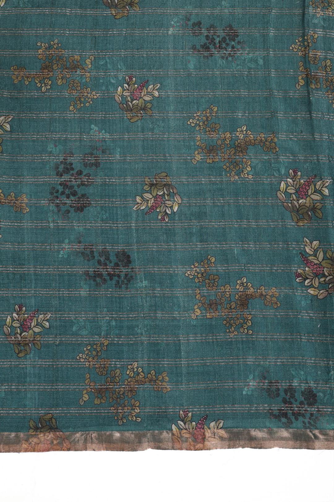 Teal Blue Printed Tussar Saree F00697D