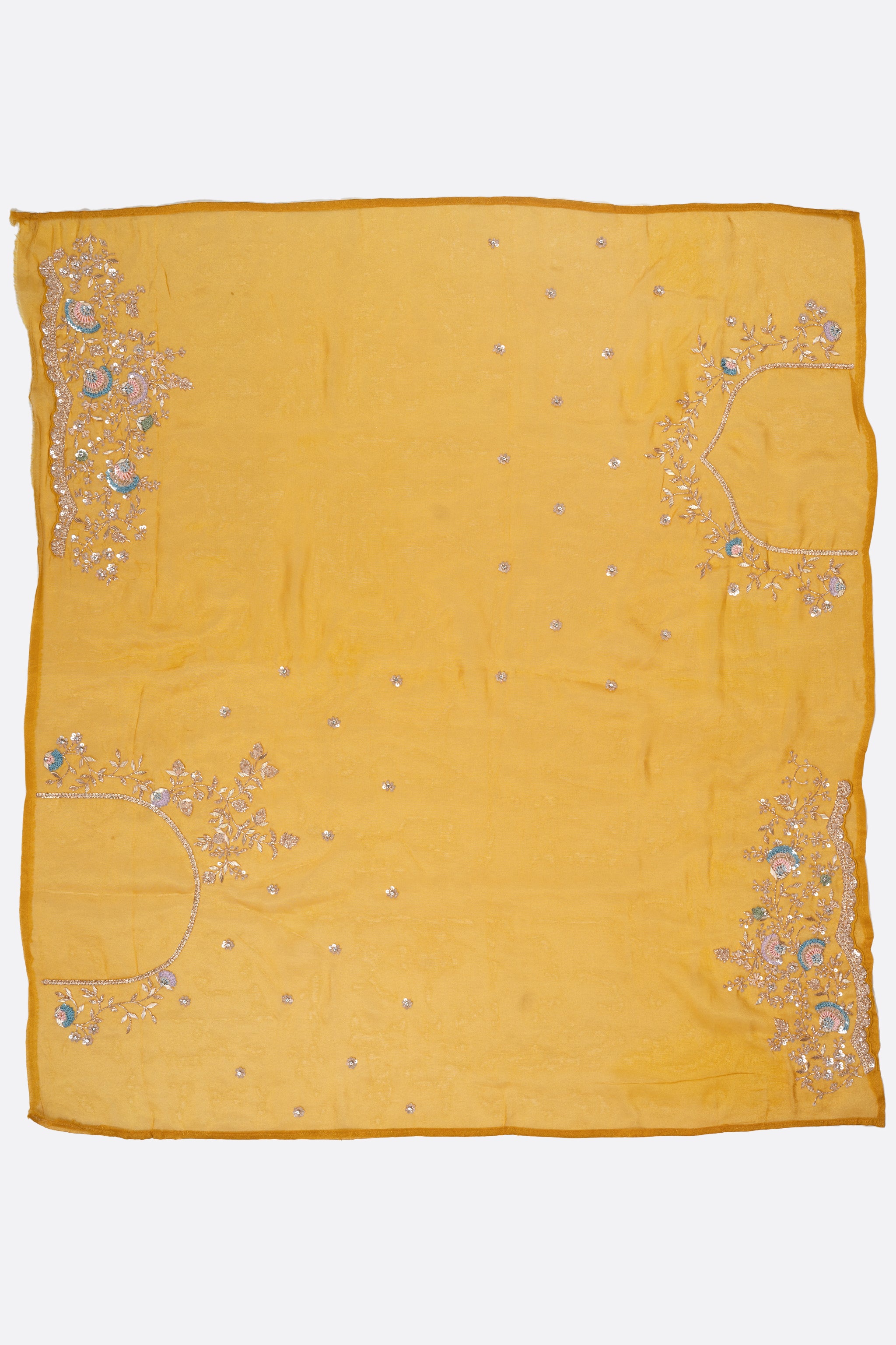 Yellow Embellished Crush Tissue Saree F00179