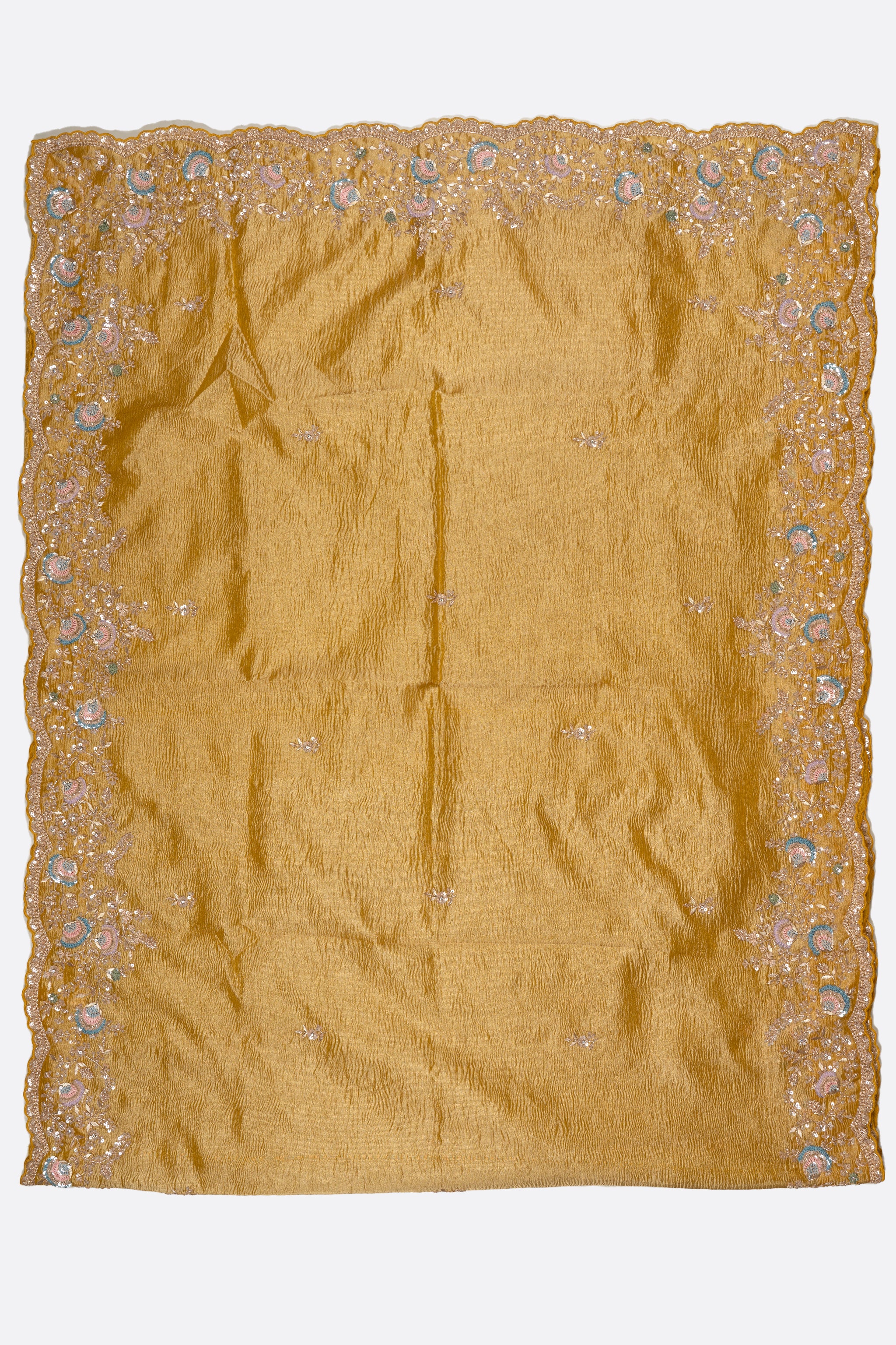 Yellow Embellished Crush Tissue Saree F00179